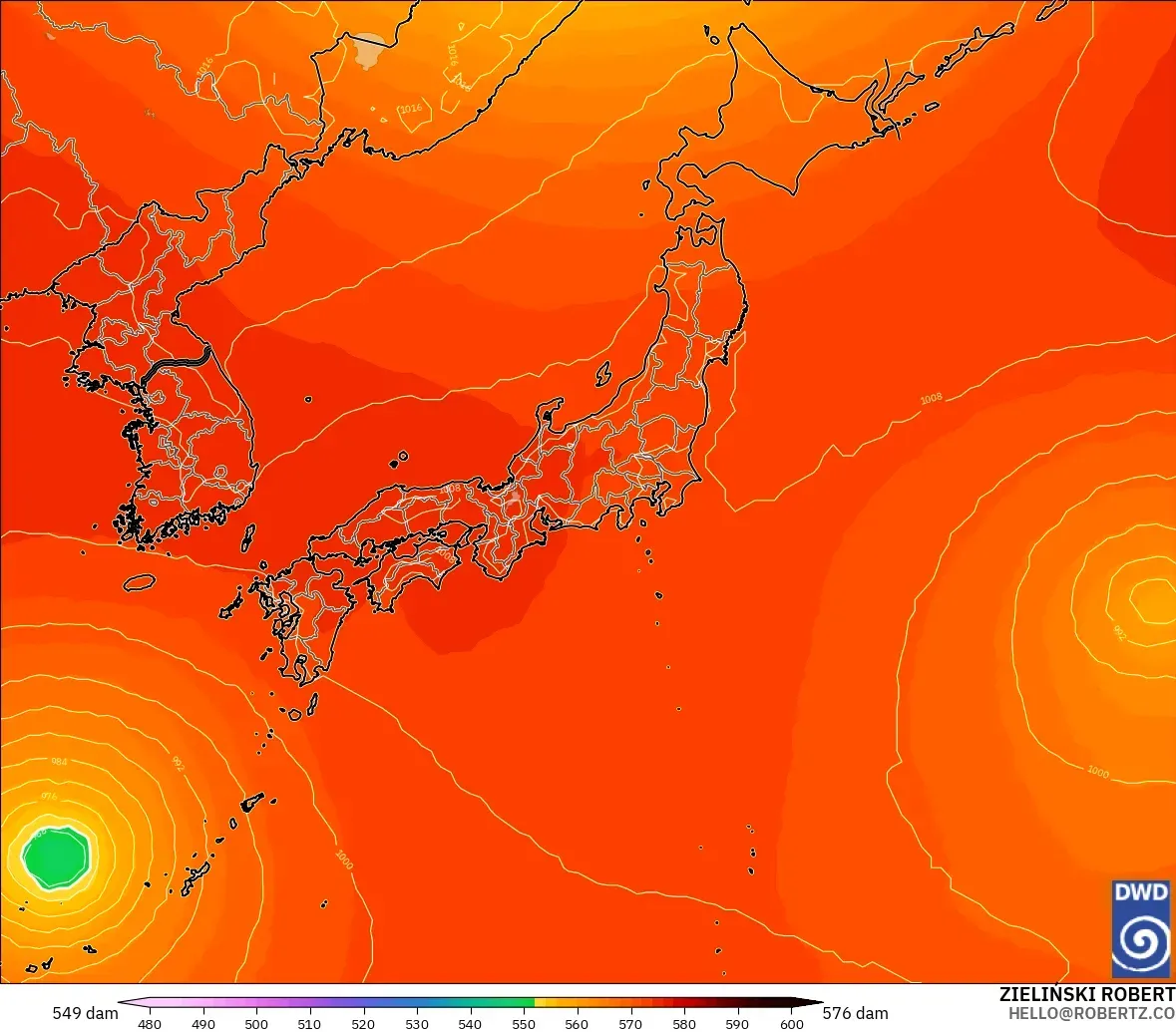 ICON modelo - Japón, Altura geopotencial a 500 hPa