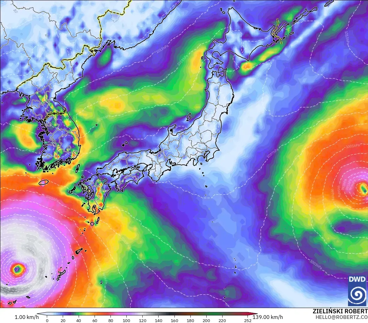 ICON modelo - Japón, Ráfagas de Viento Máximas