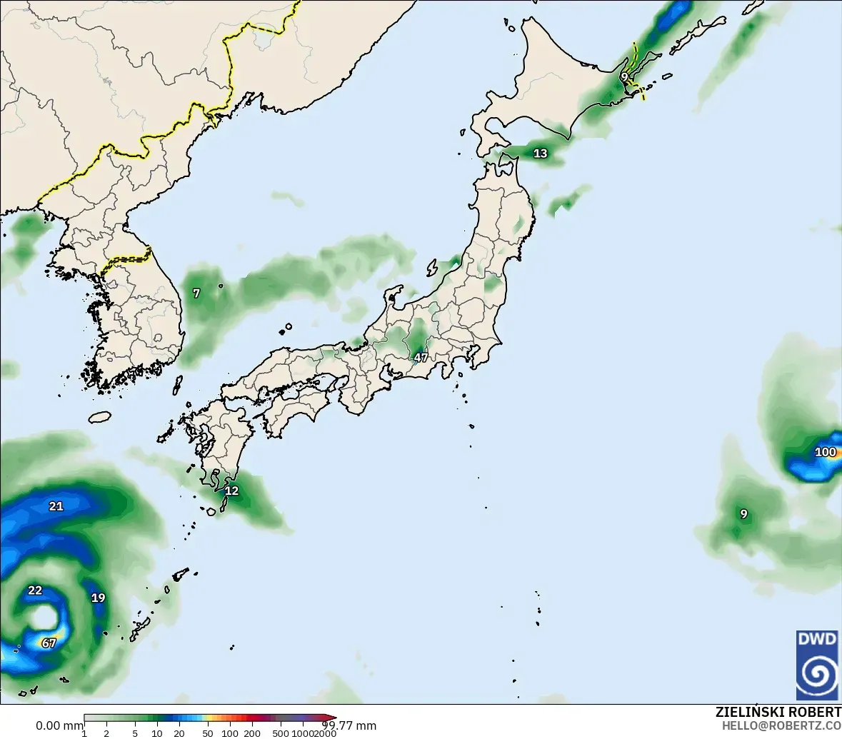 ICON modelo - Japón, Acumulación de precipitación