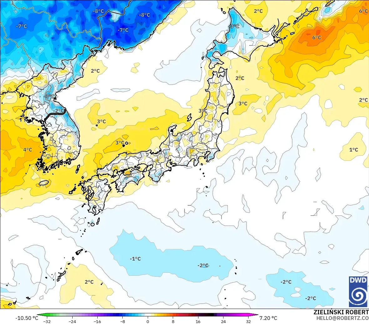 ICON modelo - Japón, Anomalía de temperatura a 2 m