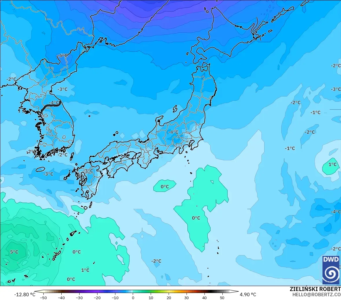 ICON modelo - Japón, Temperatura a 500 hPa