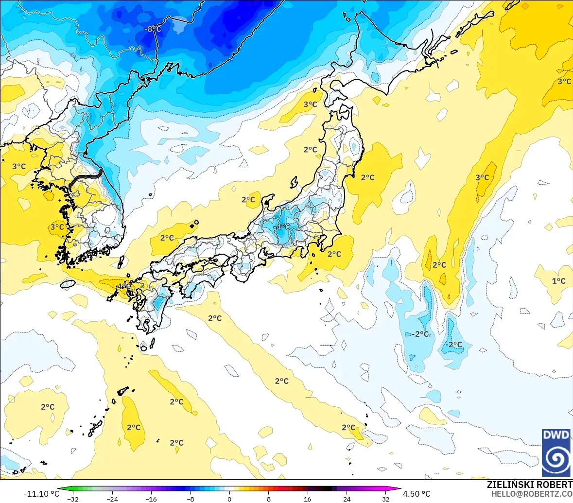 ICON modelo - Japón, Anomalía de temperatura a 850 hPa