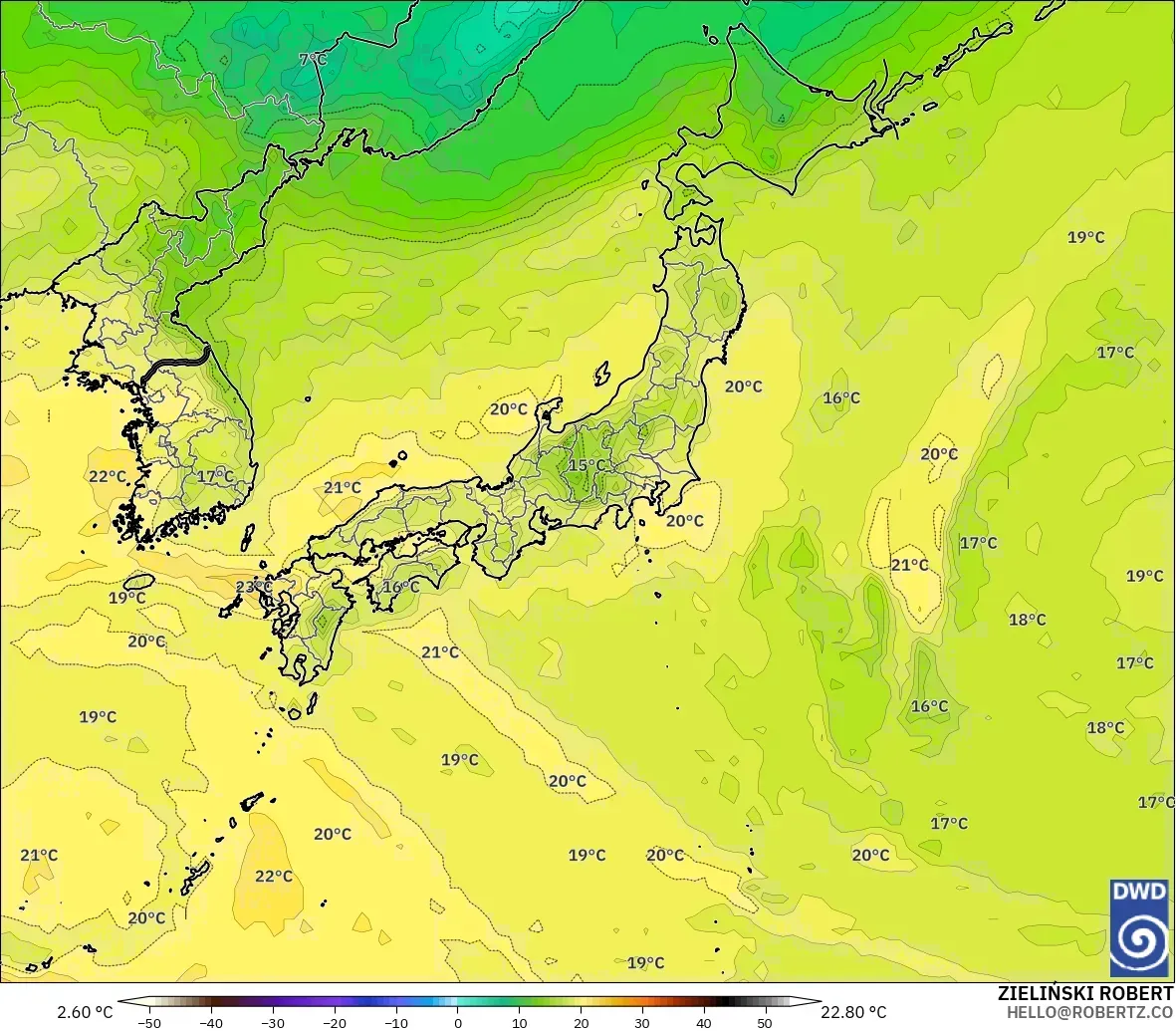 ICON modelo - Japón, Temperatura a 850 hPa