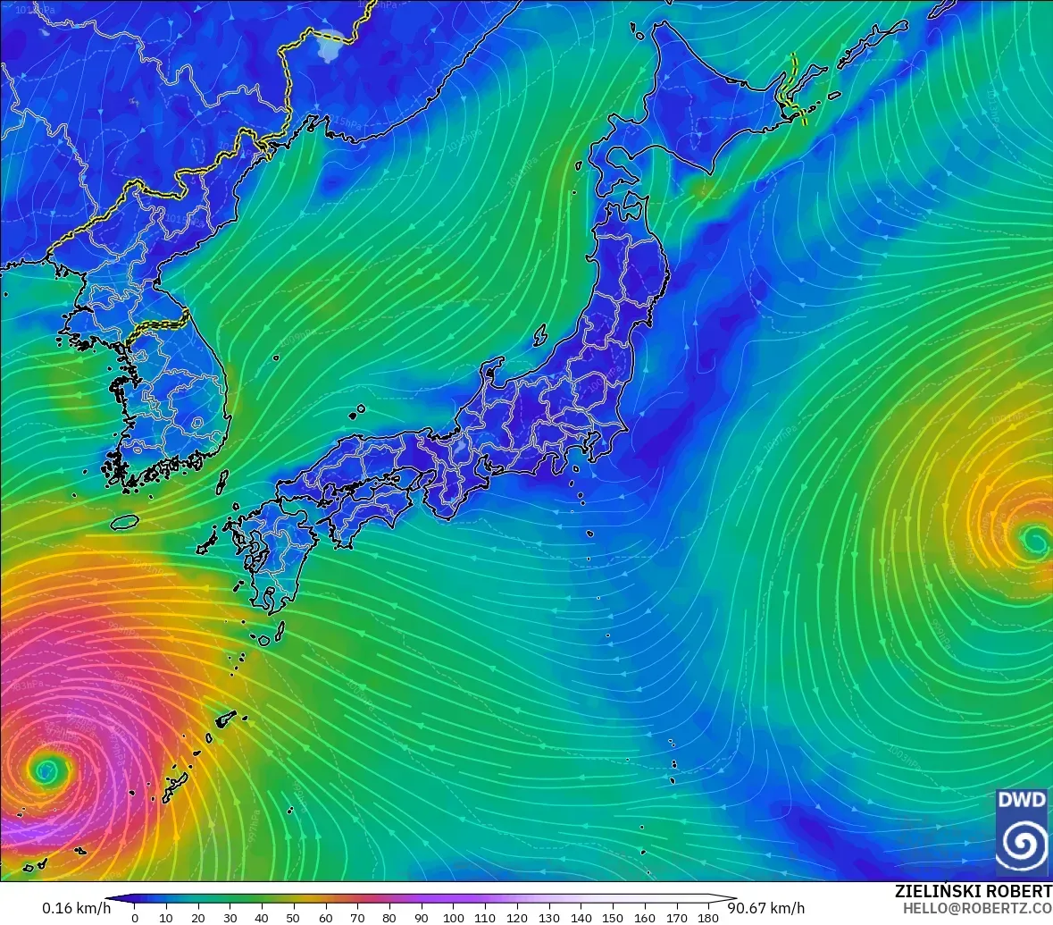 ICON modelo - Japón, Viento a 10 m