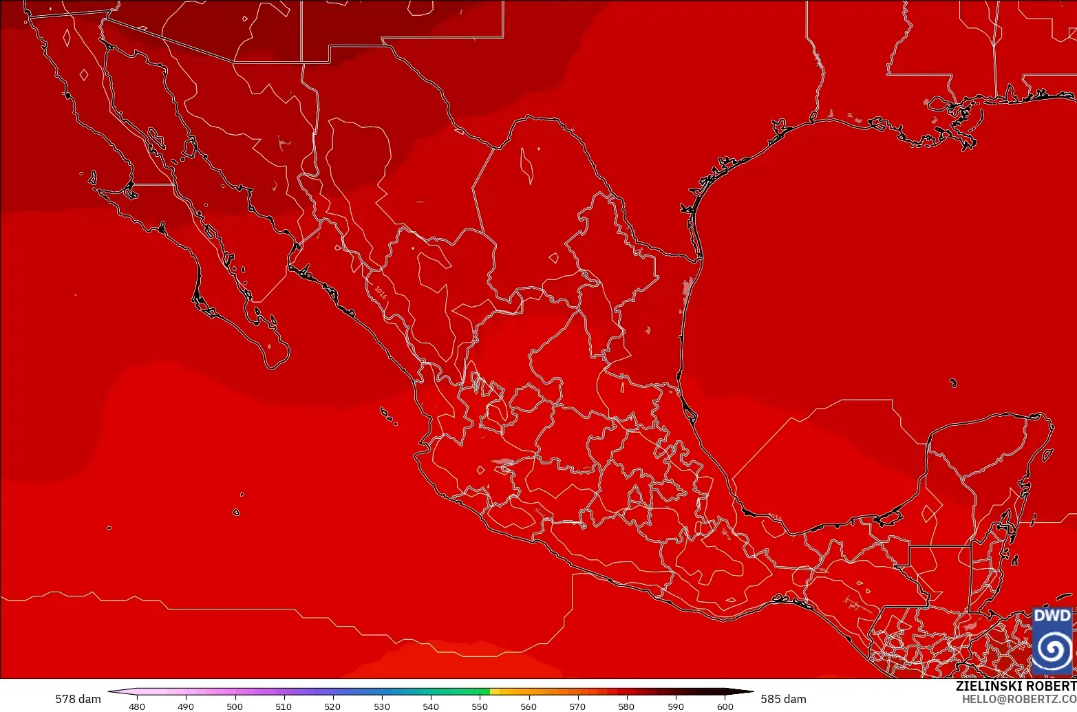 ICON modelo - México, Altura geopotencial a 500 hPa