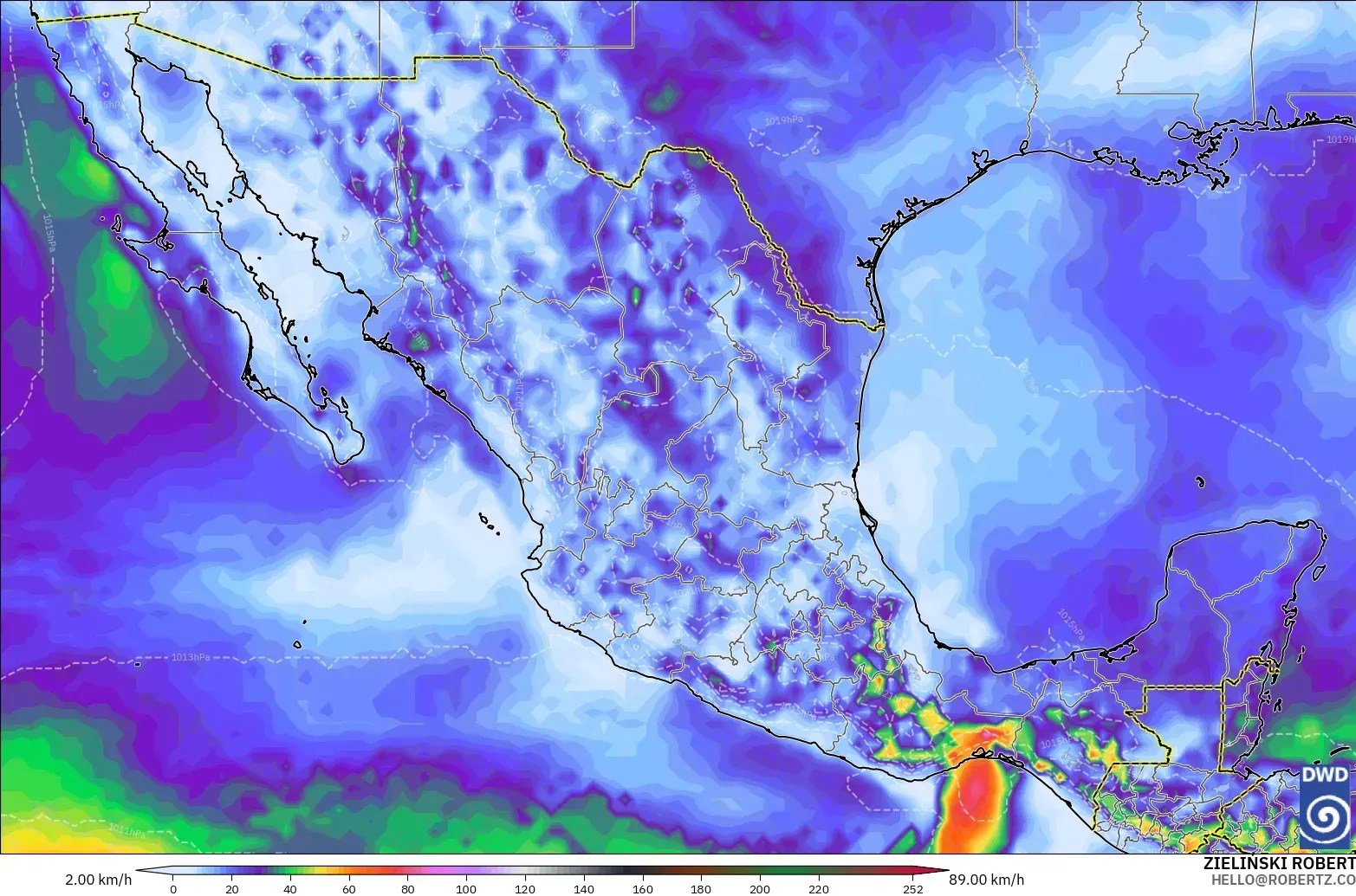 ICON modelo - México, Ráfagas de Viento Máximas