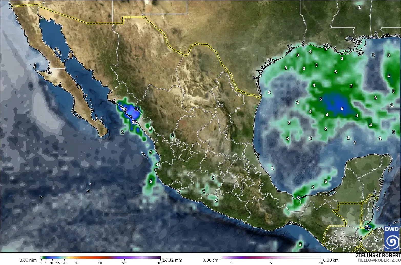 ICON modelo - México, Precipitación, nubes y presión