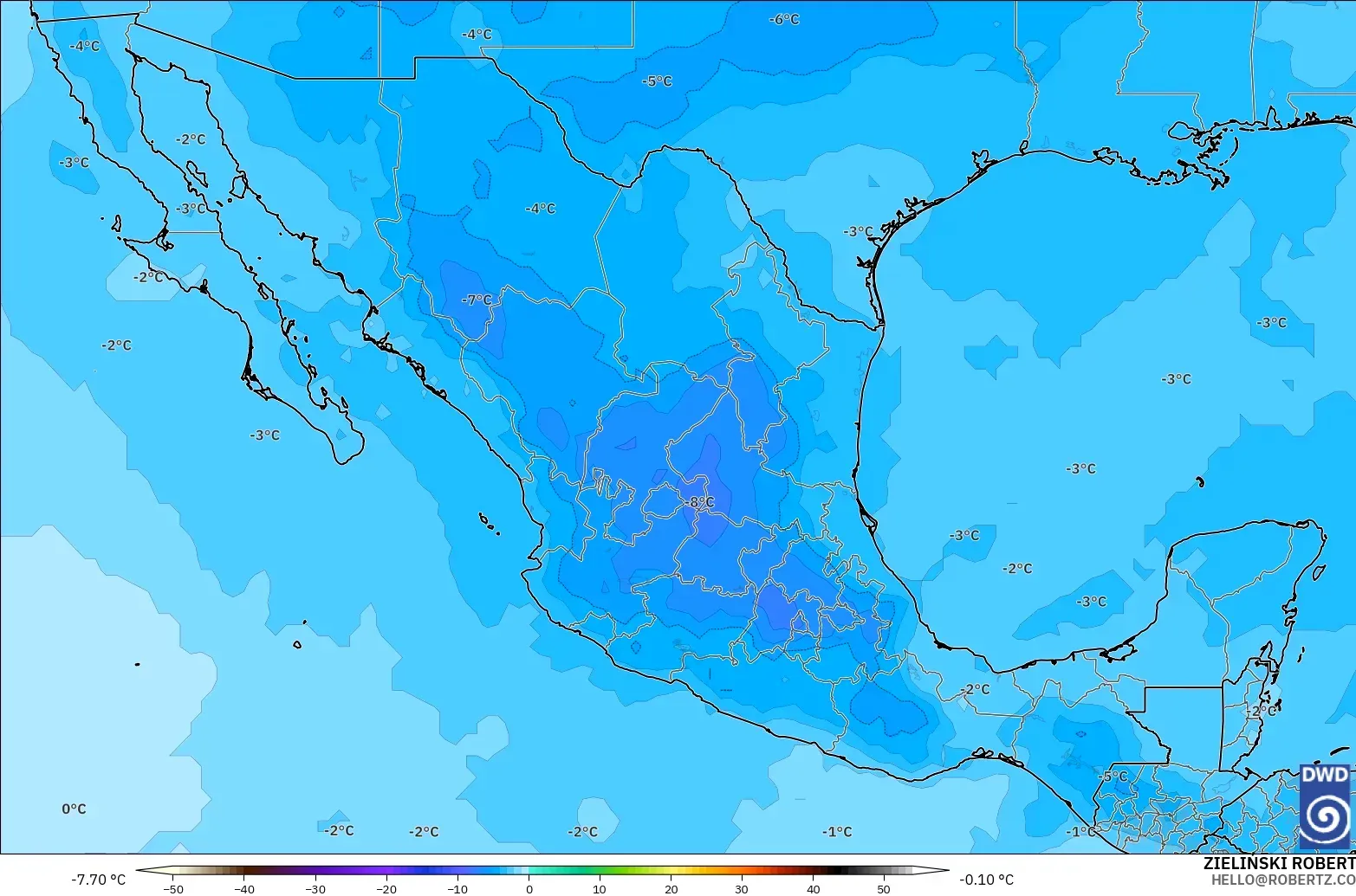 ICON modelo - México, Temperatura a 500 hPa