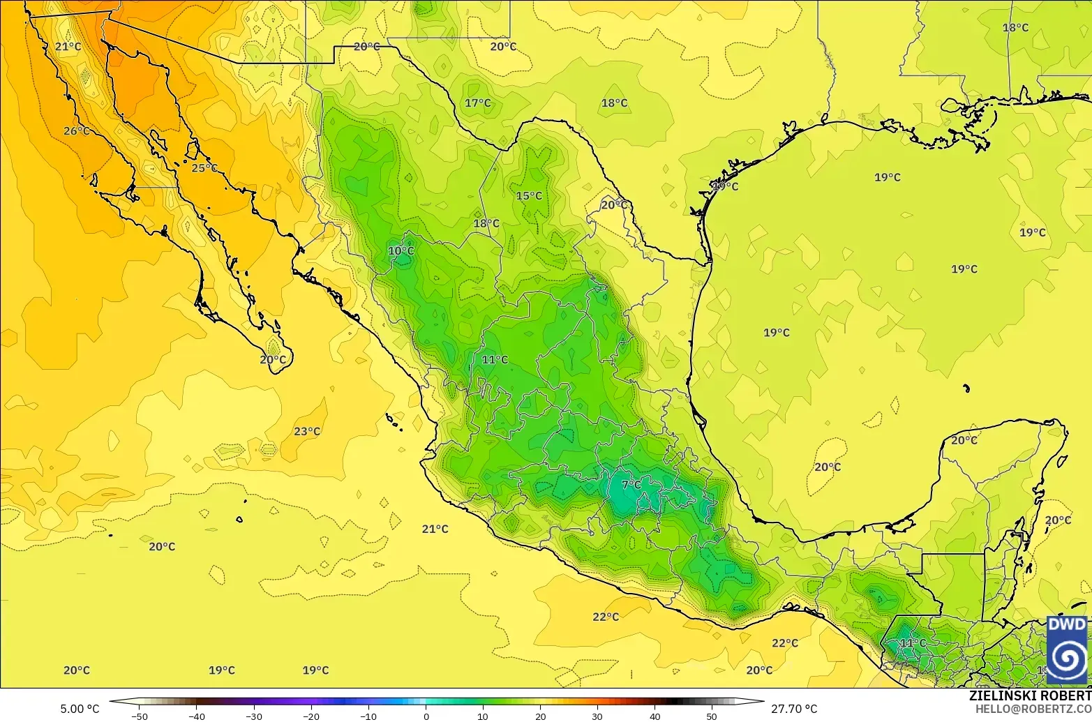 ICON modelo - México, Temperatura a 850 hPa