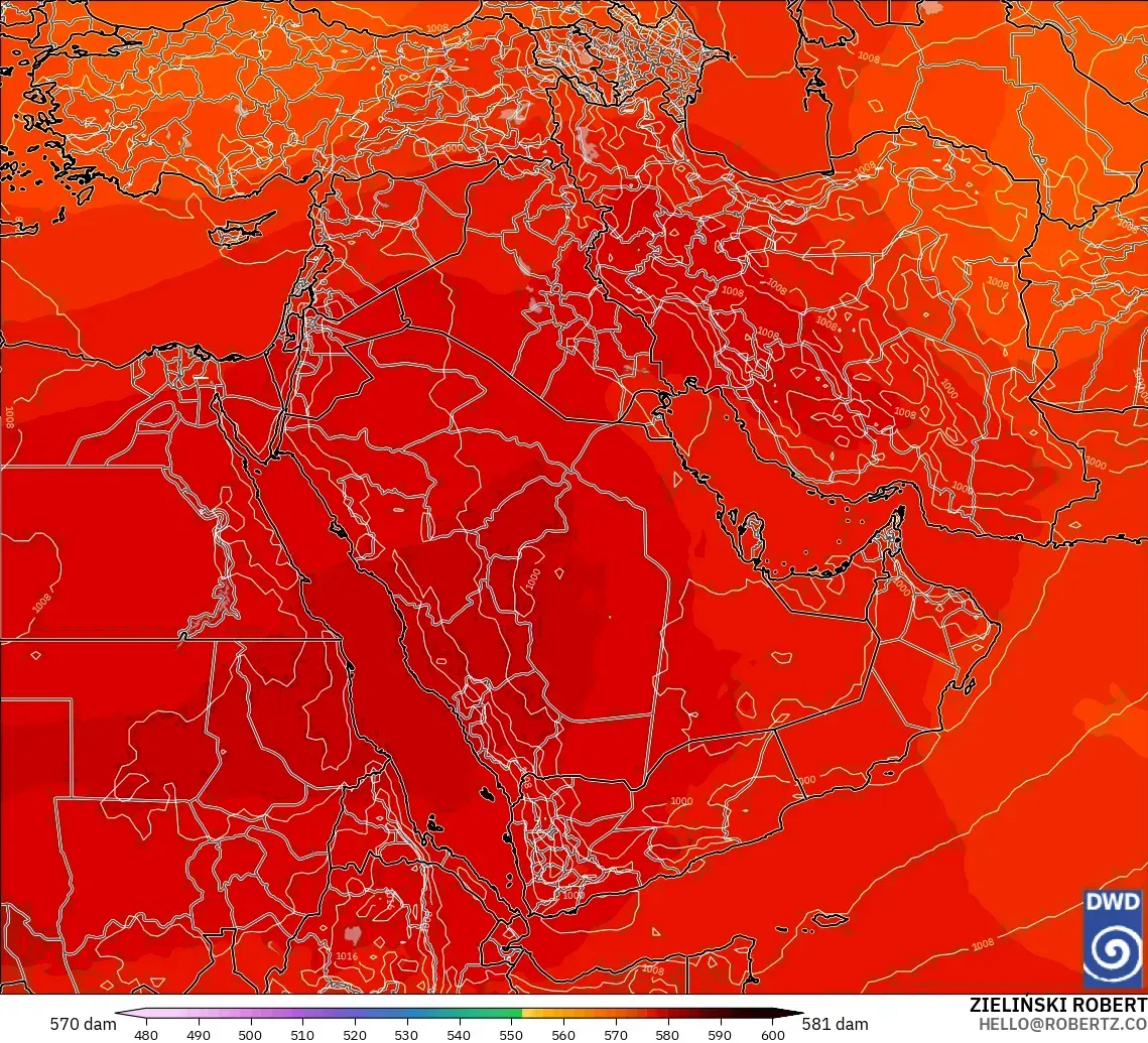 ICON modelo - Oriente Medio, Altura geopotencial a 500 hPa