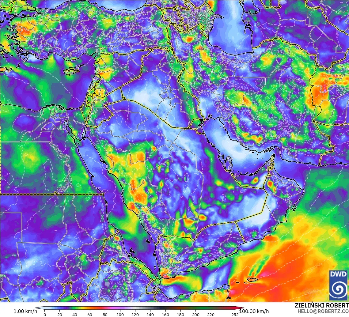 ICON modelo - Oriente Medio, Ráfagas de Viento Máximas