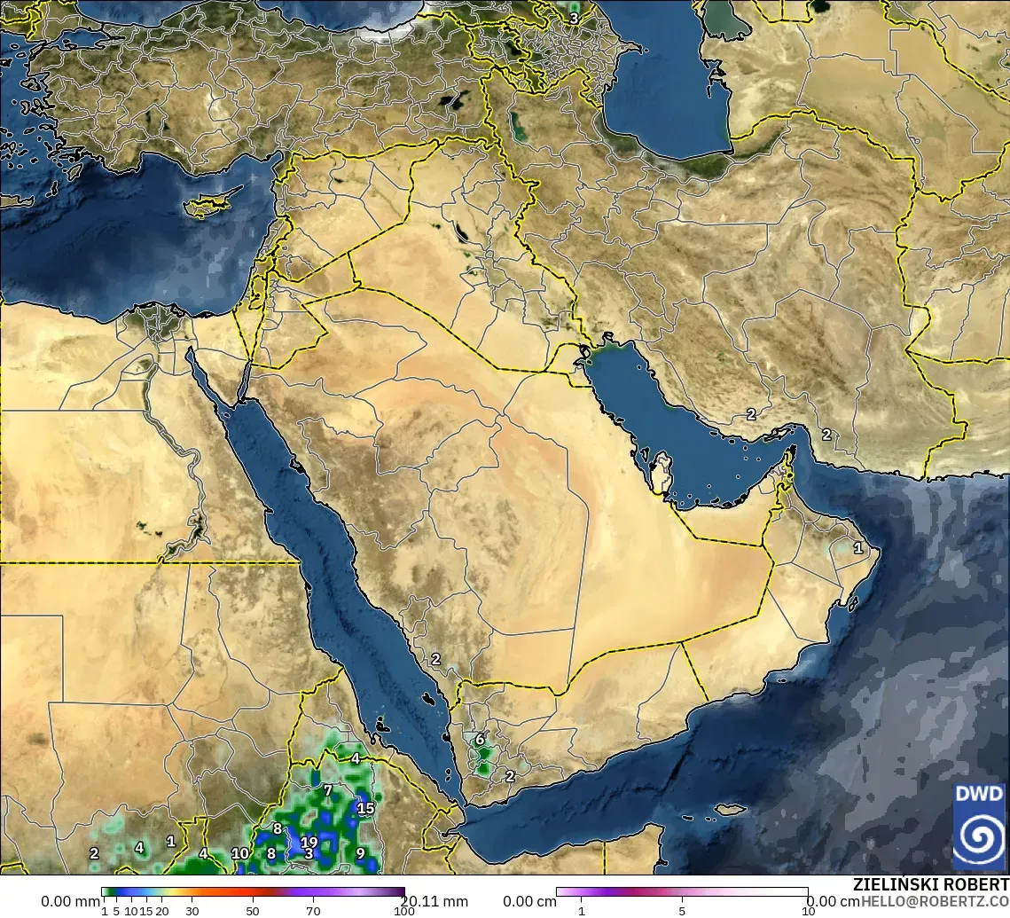 ICON modelo - Oriente Medio, Precipitación, nubes y presión