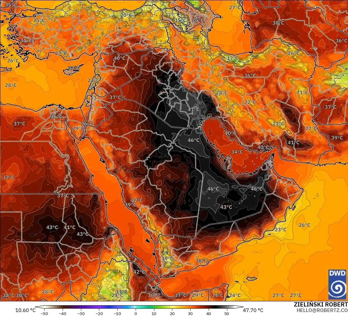 ICON modelo - Oriente Medio, Temperatura a 2 m