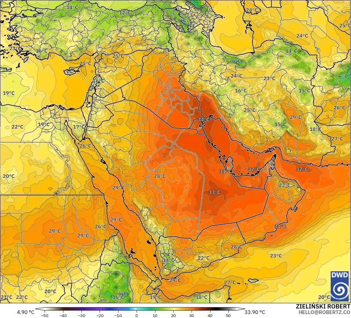 ICON modelo - Oriente Medio, Temperatura a 850 hPa
