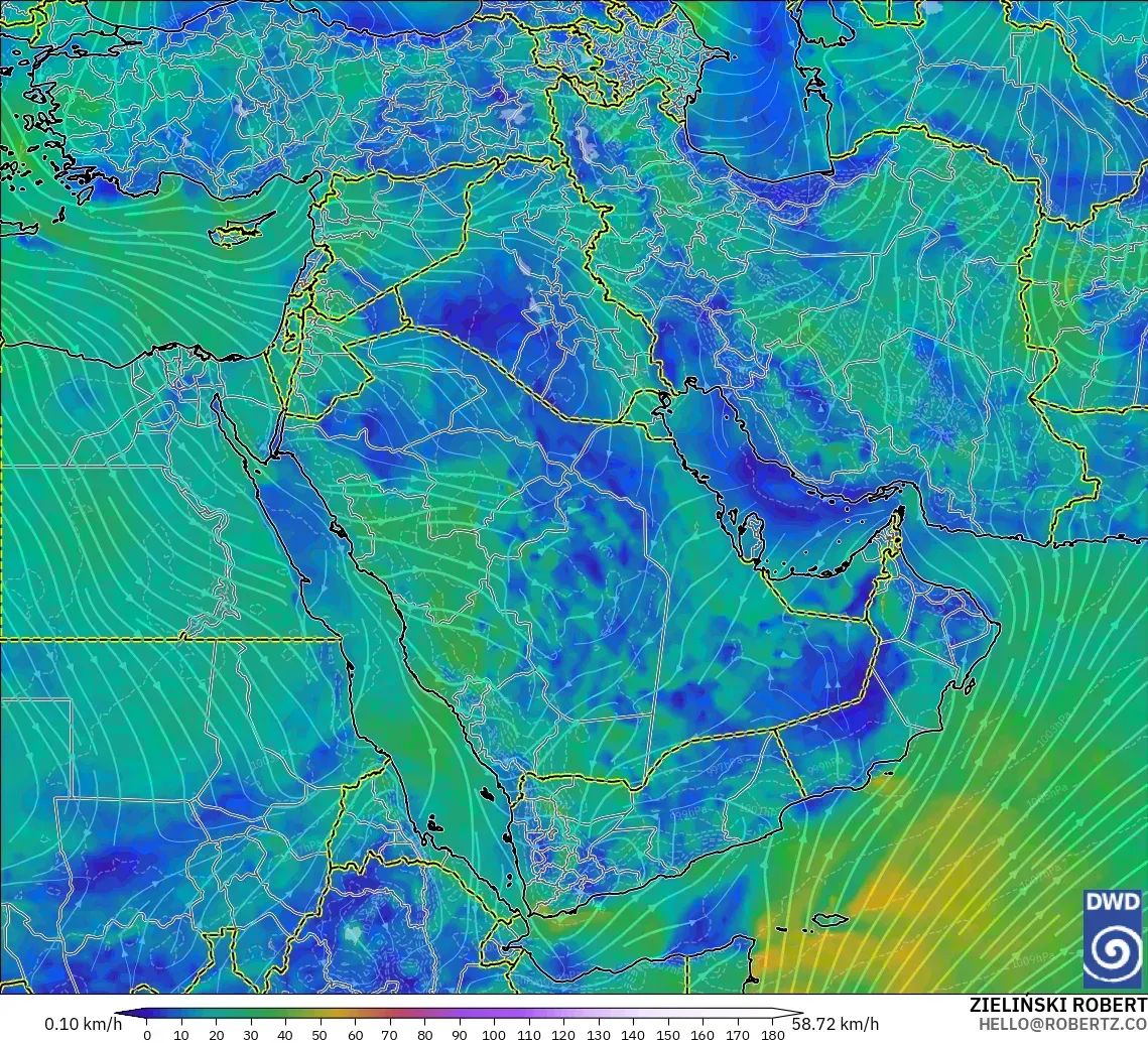 ICON modelo - Oriente Medio, Viento a 10 m
