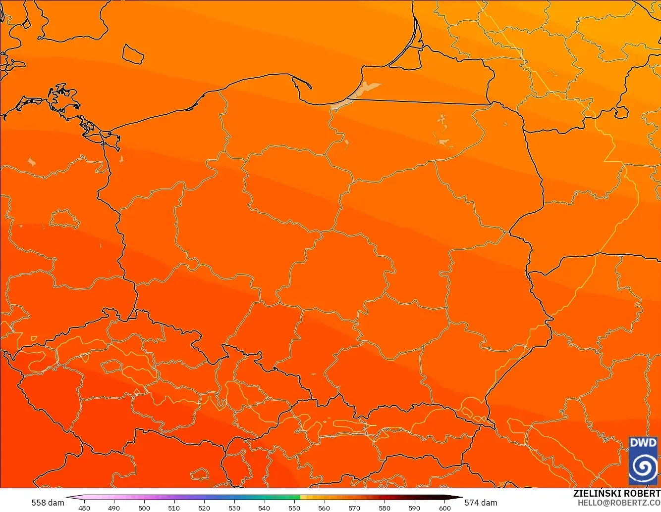 ICON modelo - Polonia, Altura geopotencial a 500 hPa