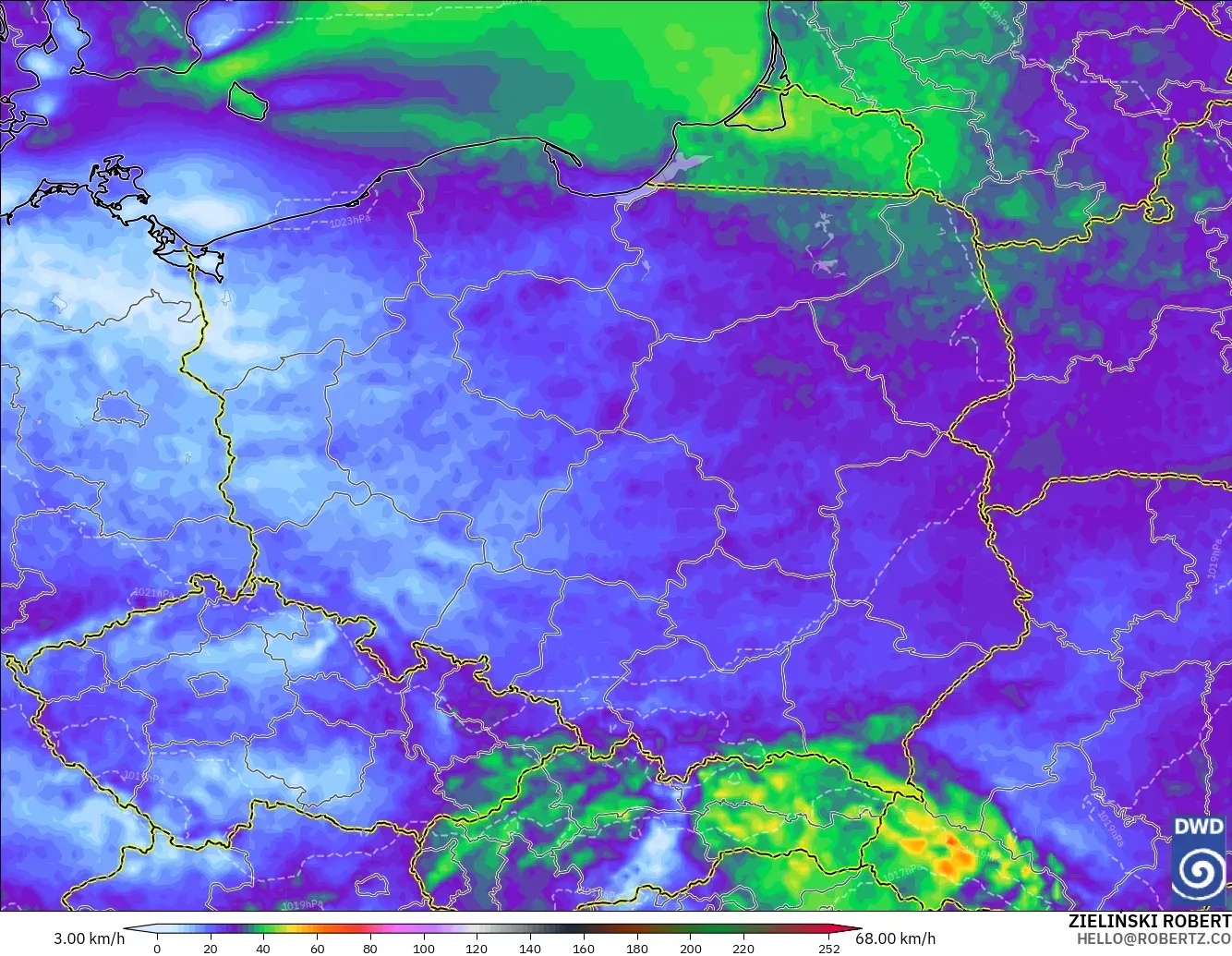 ICON modelo - Polonia, Ráfagas de Viento Máximas