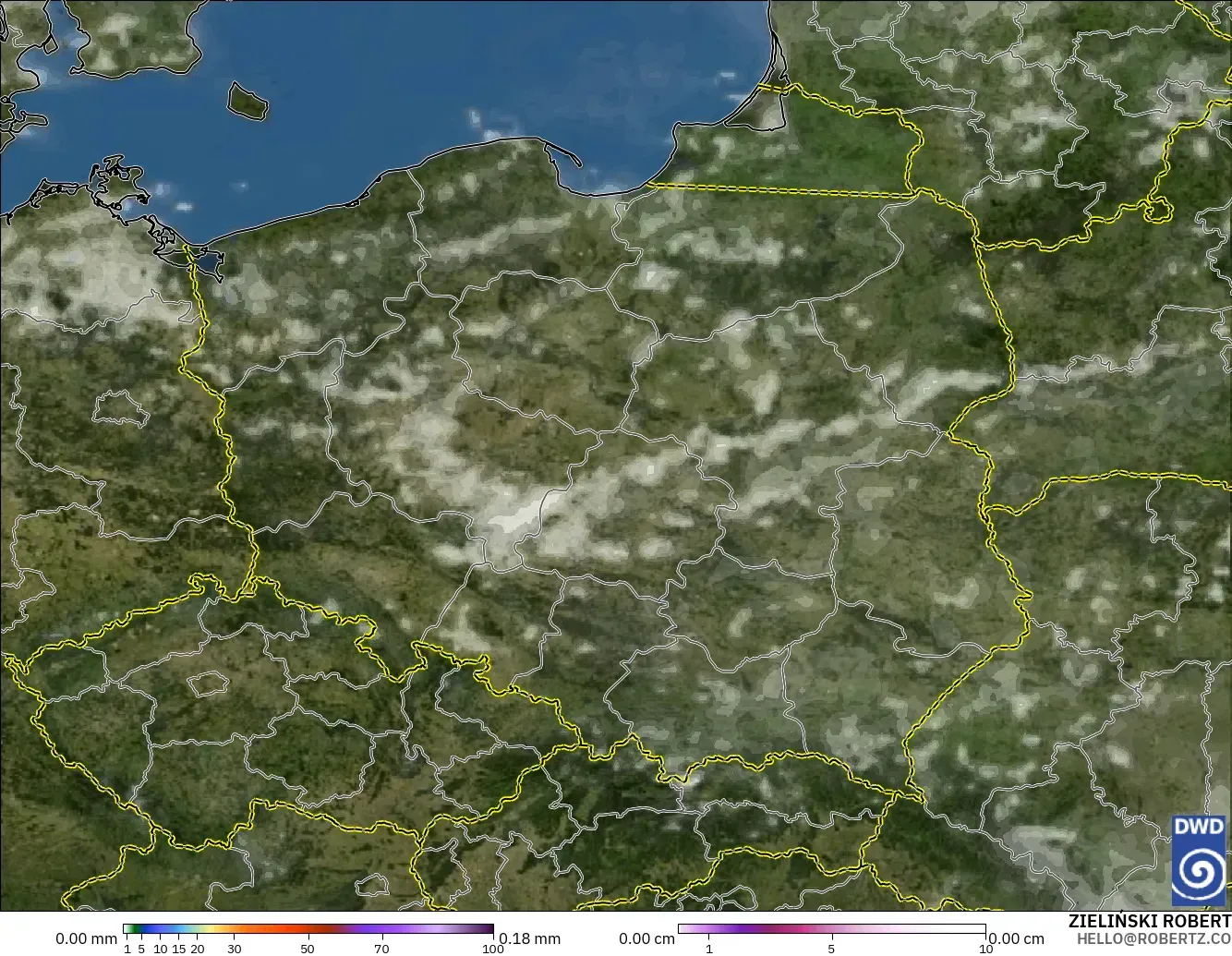 ICON modelo - Polonia, Precipitación, nubes y presión