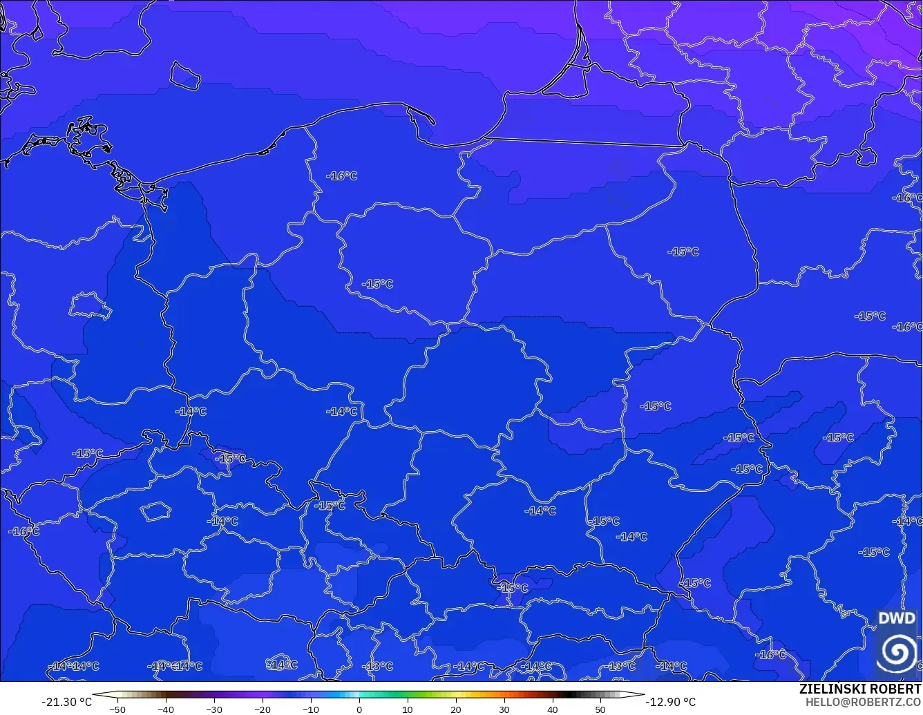 ICON modelo - Polonia, Temperatura a 500 hPa