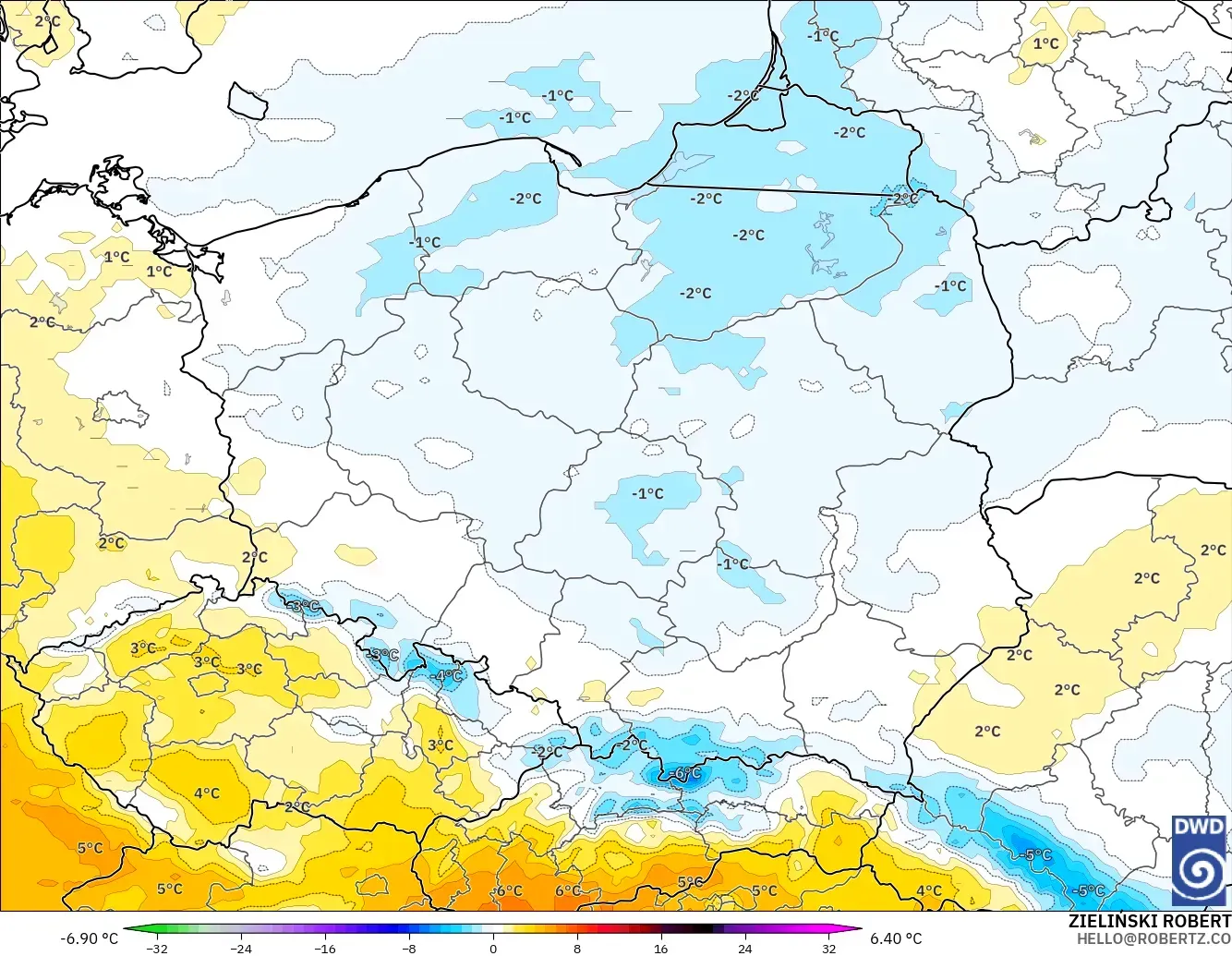 ICON modelo - Polonia, Anomalía de temperatura a 850 hPa