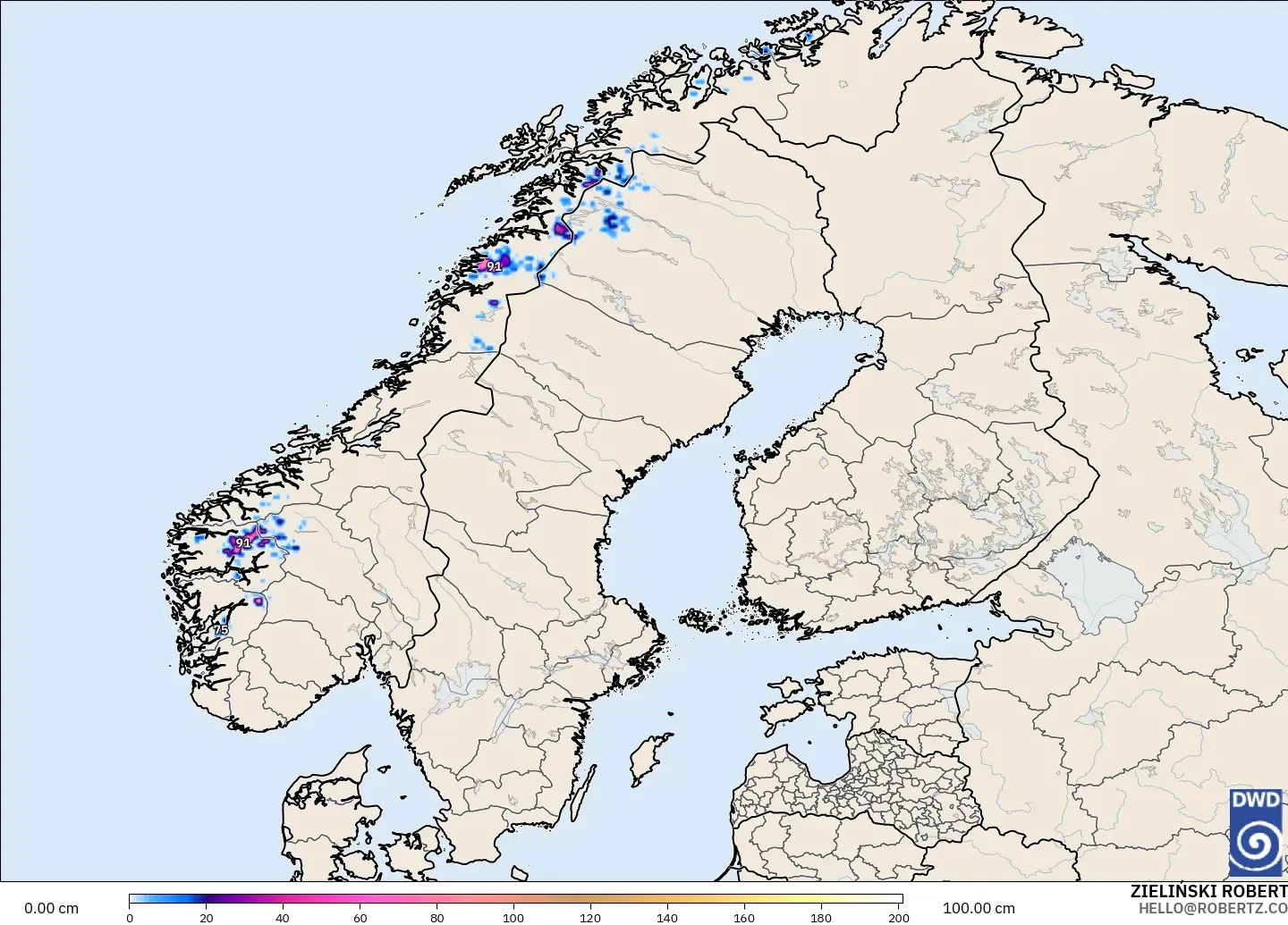 ICON modelo - Escandinavia, Profundidad de nieve