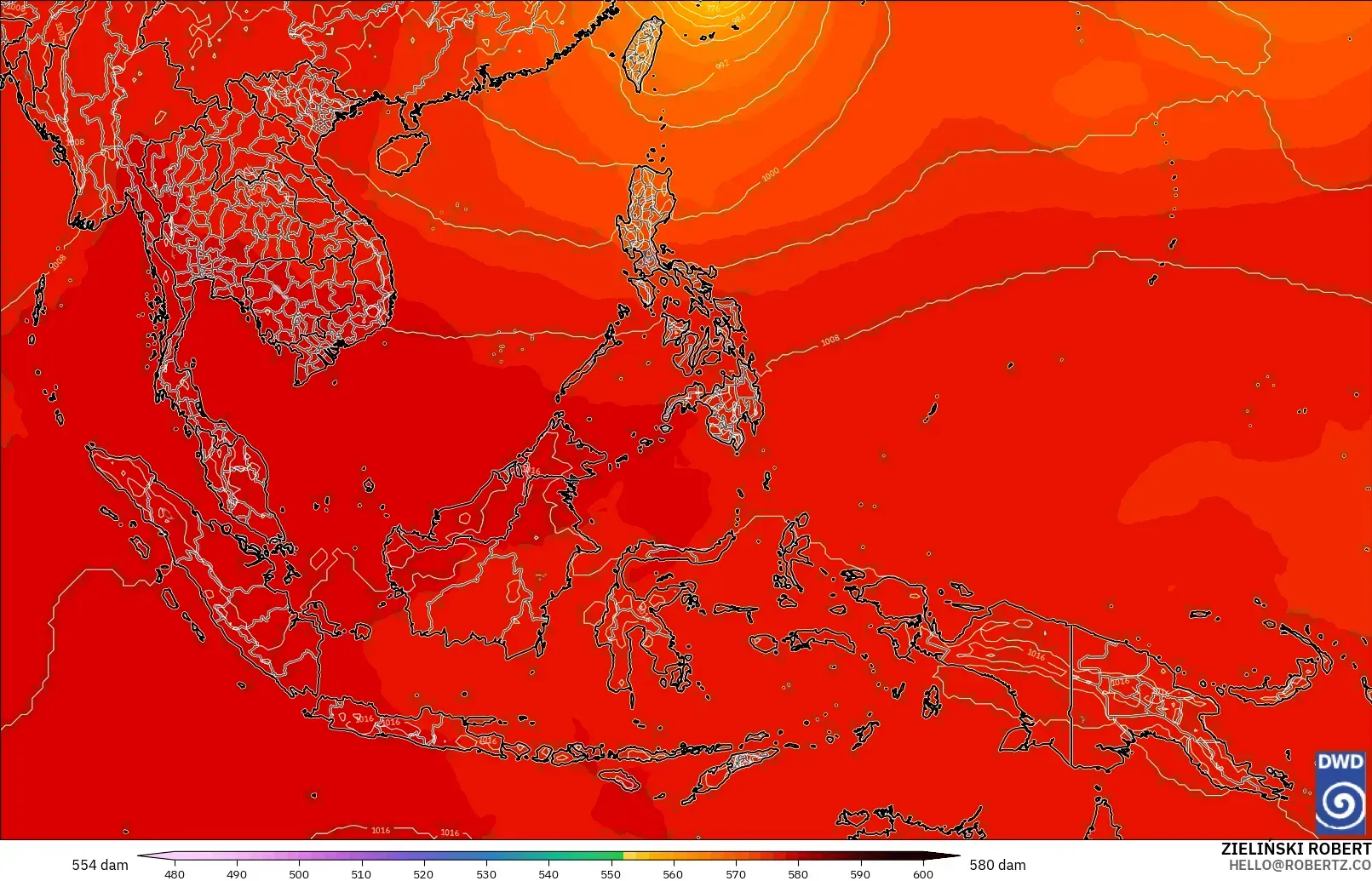 ICON modelo - Sudeste Asiático, Altura geopotencial a 500 hPa