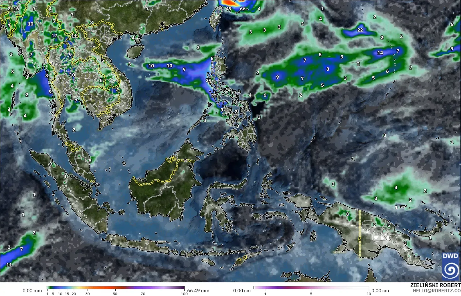 ICON modelo - Sudeste Asiático, Precipitación, nubes y presión