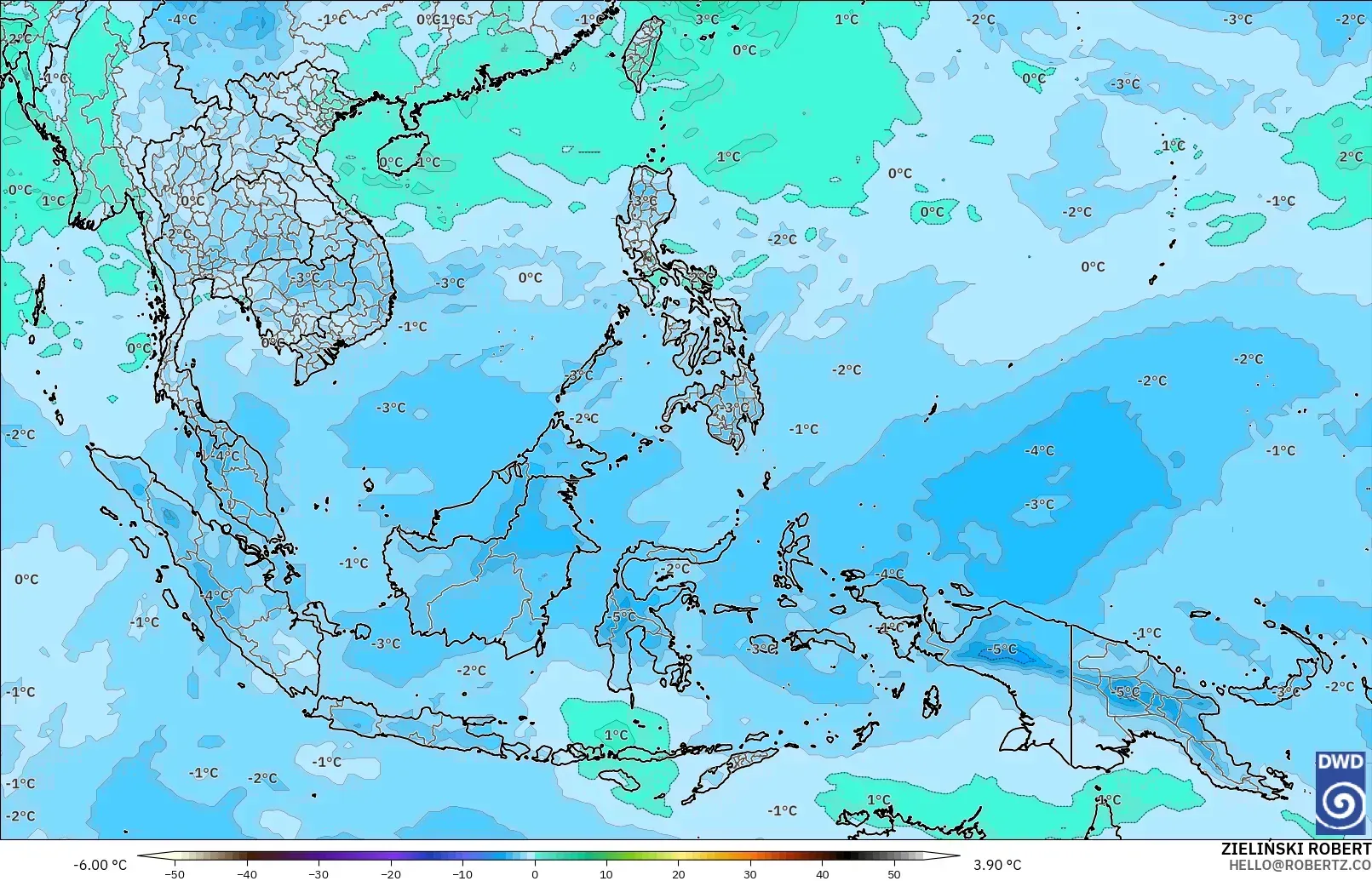 ICON modelo - Sudeste Asiático, Temperatura a 500 hPa