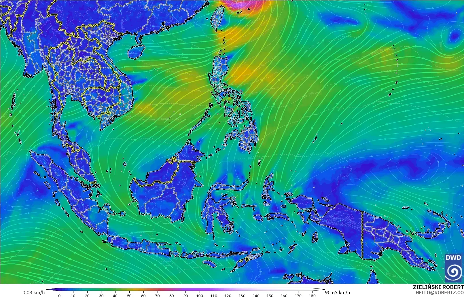 ICON modelo - Sudeste Asiático, Viento a 10 m