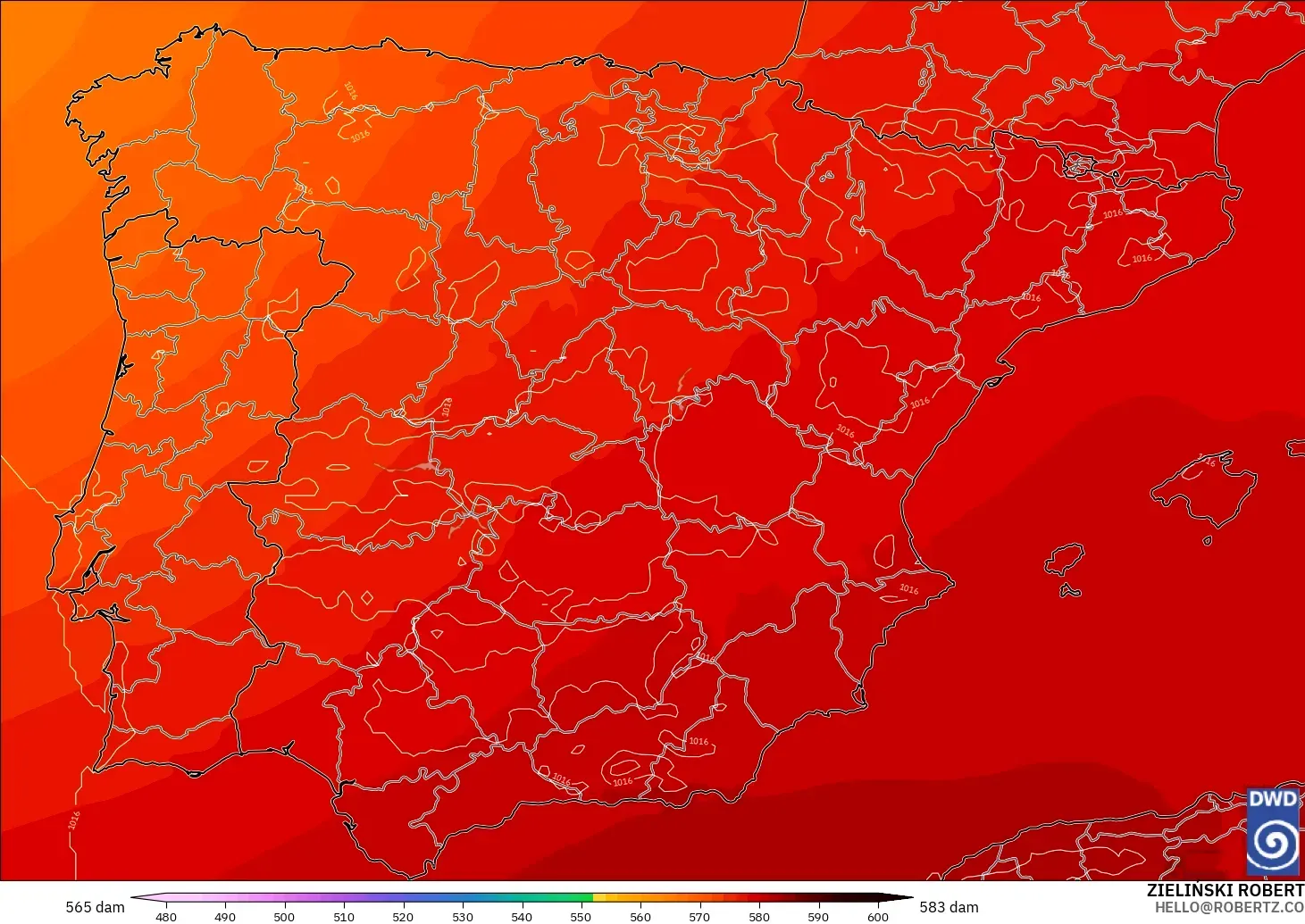 ICON modelo - España, Altura geopotencial a 500 hPa