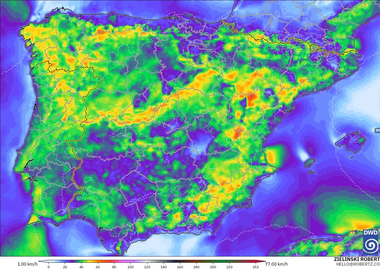 ICON modelo - España, Ráfagas de Viento Máximas