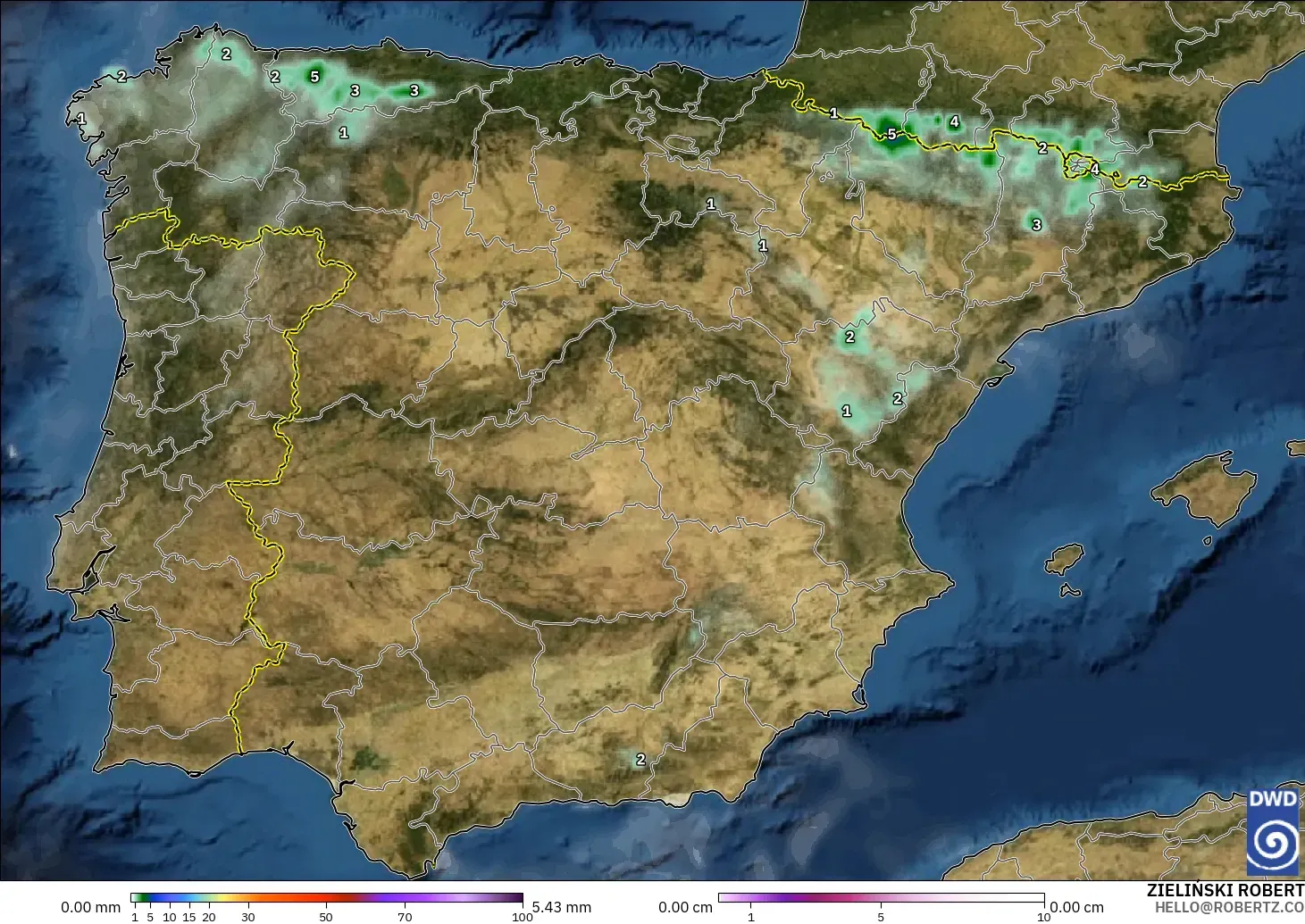 ICON modelo - España, Precipitación, nubes y presión