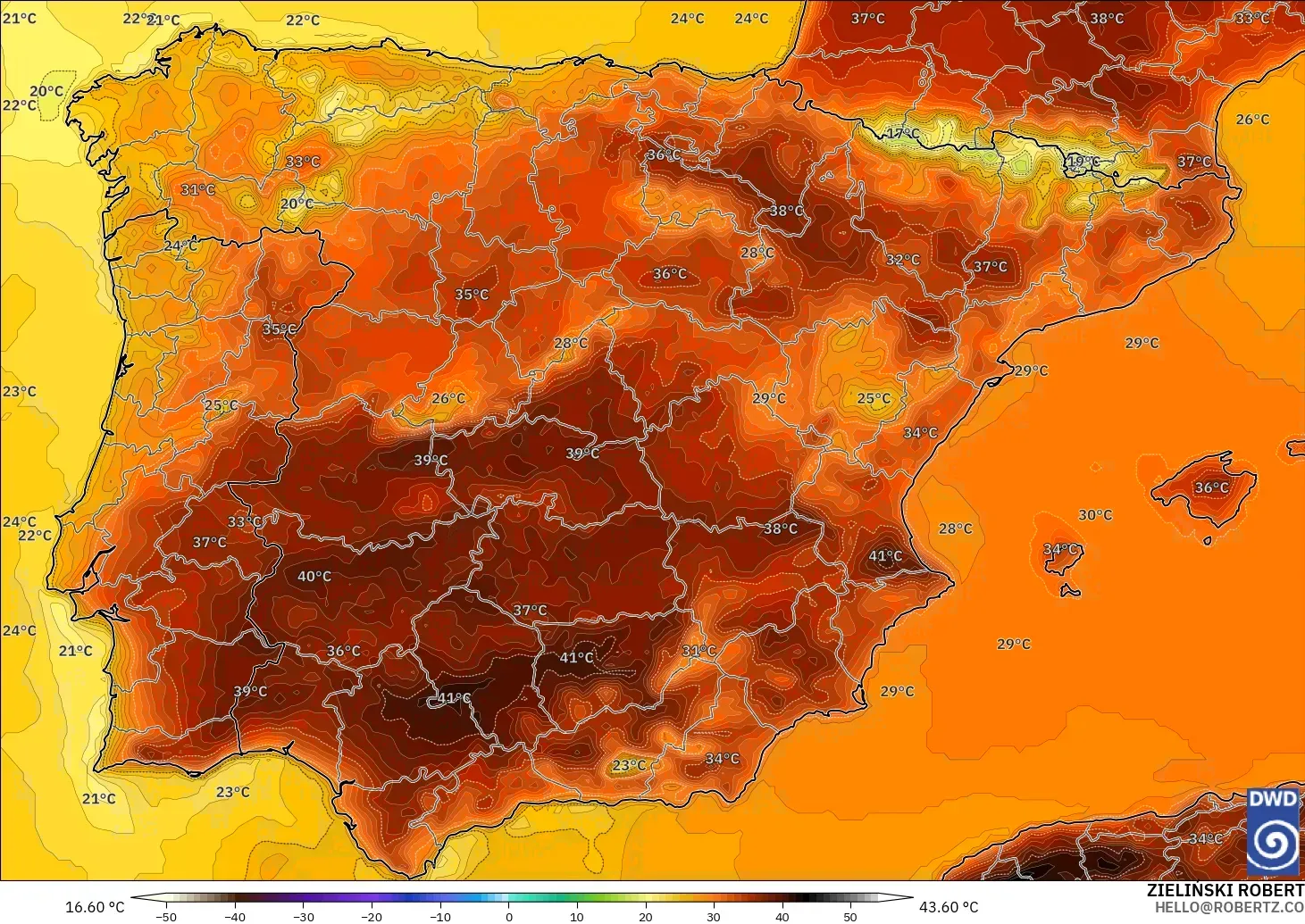 ICON modelo - España, Temperatura a 2 m