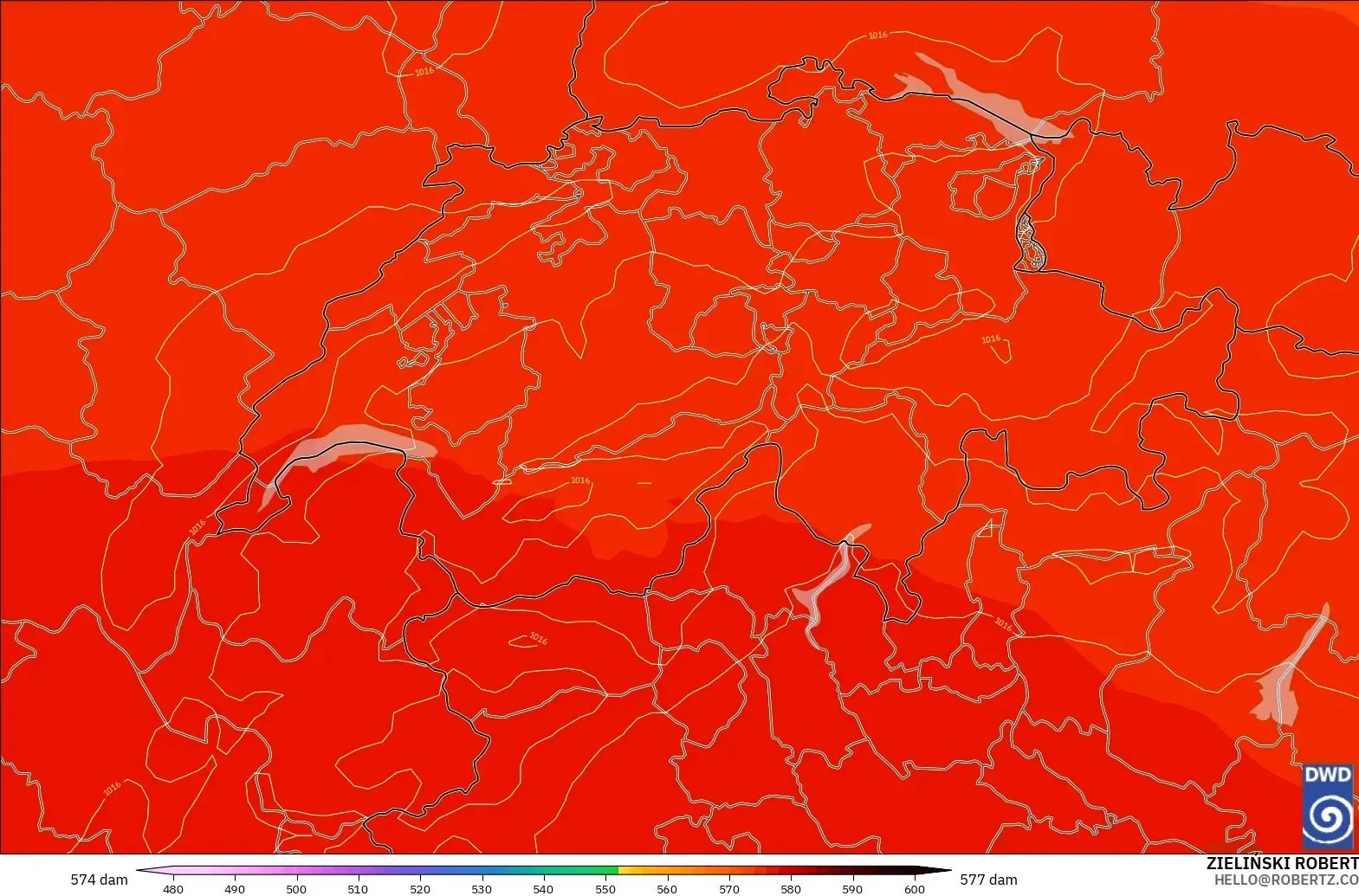 ICON modelo - Suiza, Altura geopotencial a 500 hPa