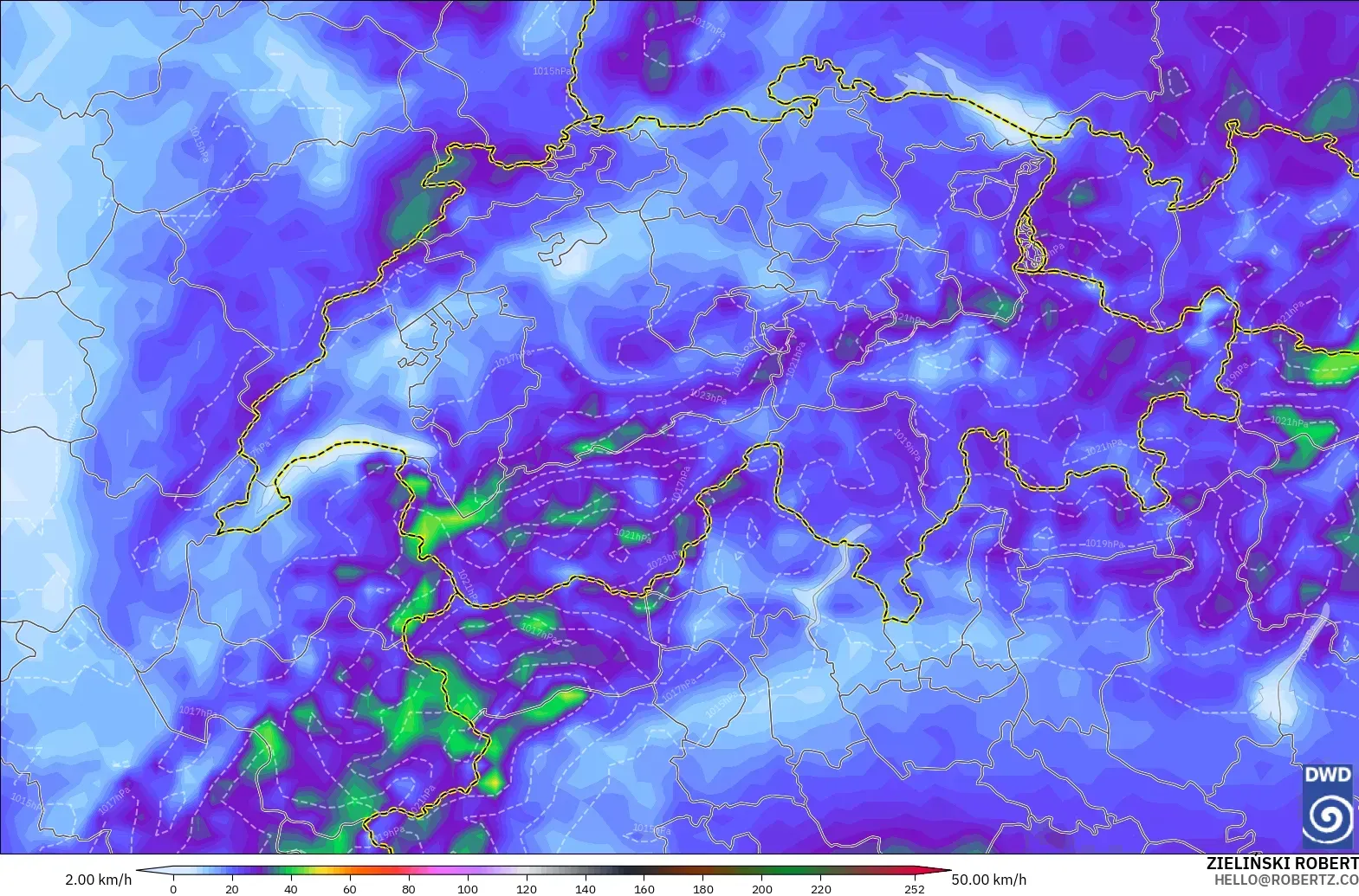 ICON modelo - Suiza, Ráfagas de Viento Máximas