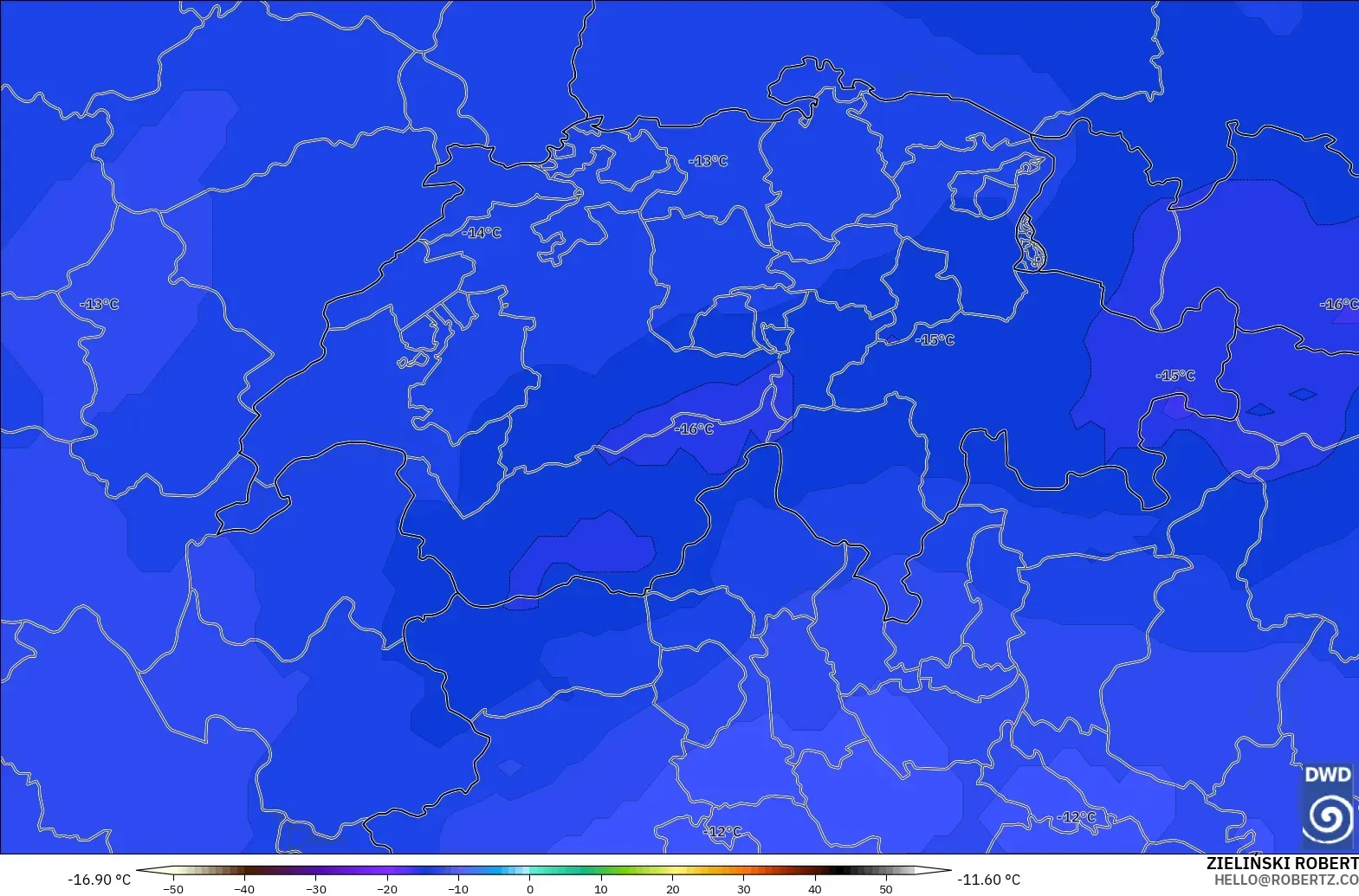 ICON modelo - Suiza, Temperatura a 500 hPa