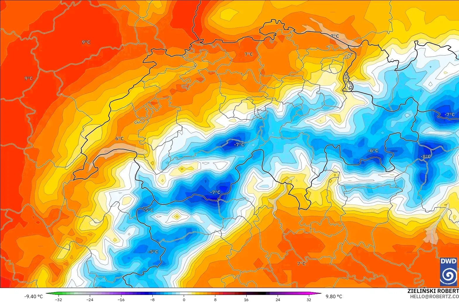 ICON modelo - Suiza, Anomalía de temperatura a 850 hPa