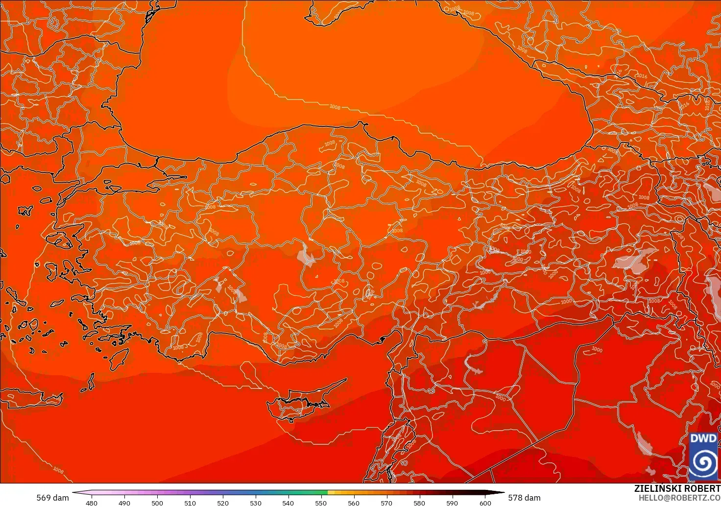 ICON modelo - Turquía, Altura geopotencial a 500 hPa