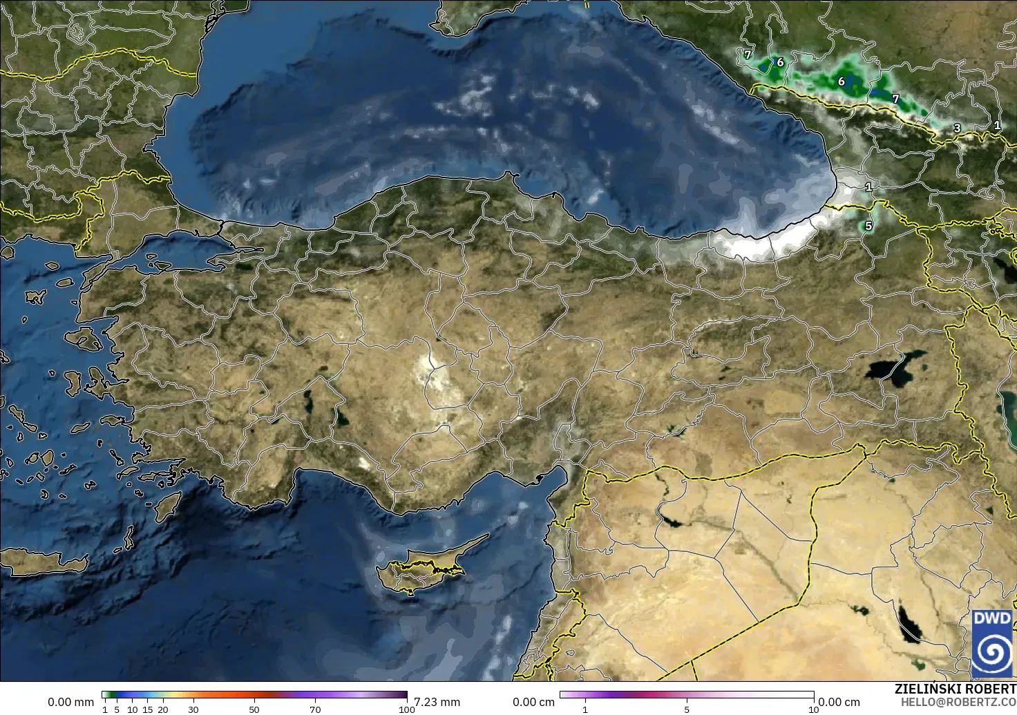 ICON modelo - Turquía, Precipitación, nubes y presión