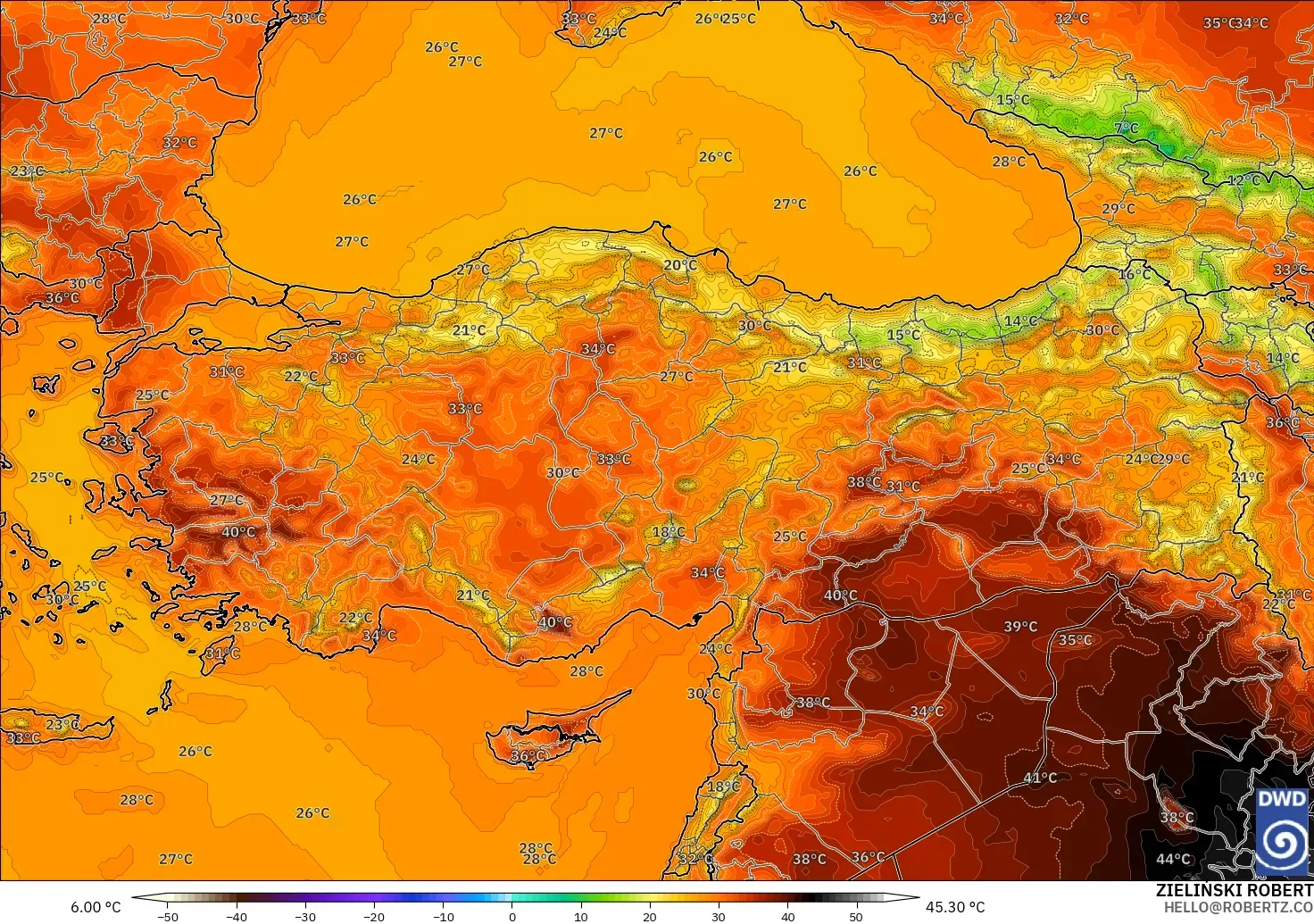ICON modelo - Turquía, Temperatura a 2 m