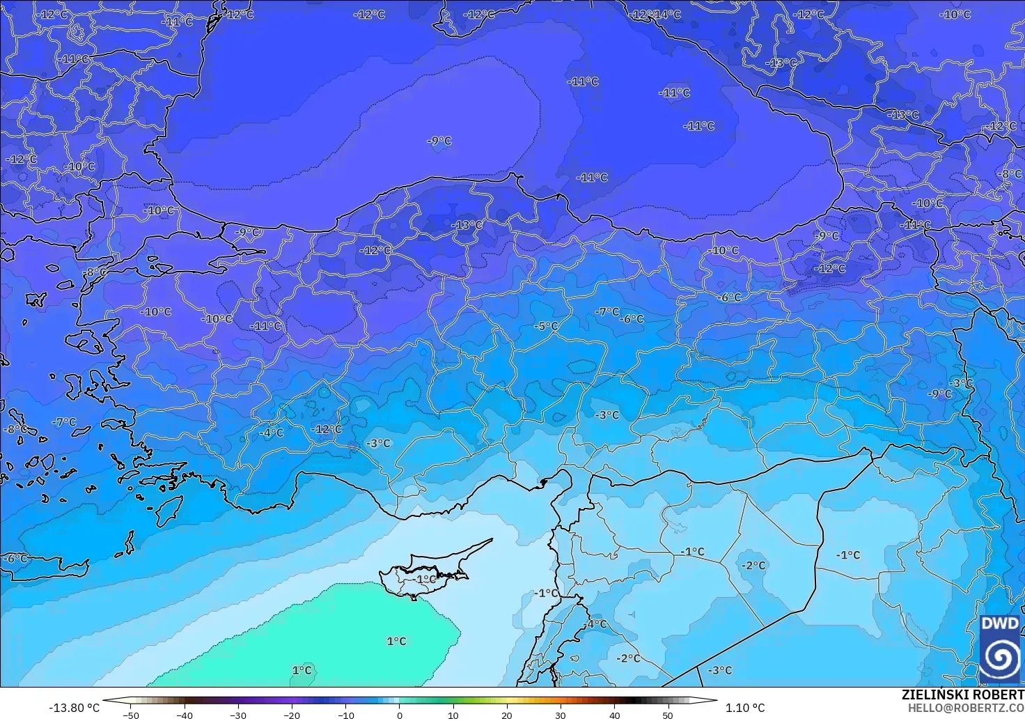 ICON modelo - Turquía, Temperatura a 500 hPa