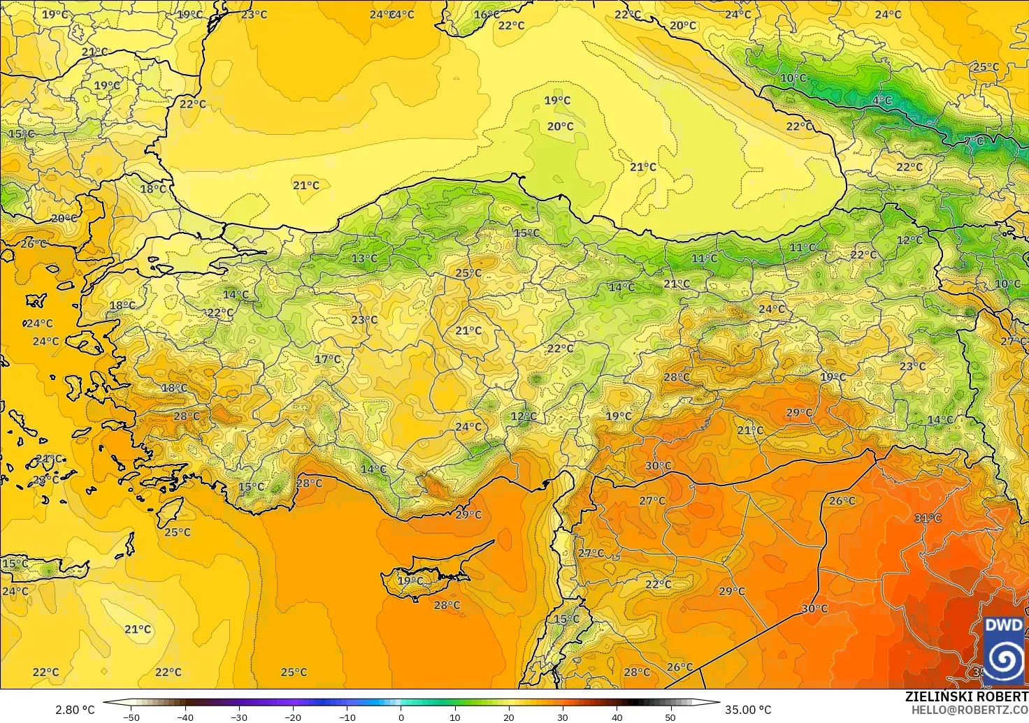 ICON modelo - Turquía, Temperatura a 850 hPa