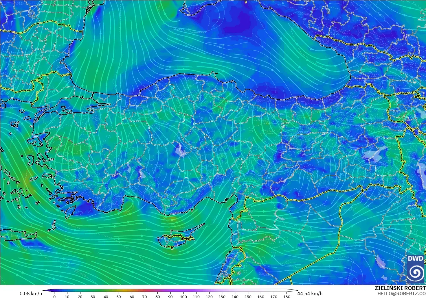 ICON modelo - Turquía, Viento a 10 m