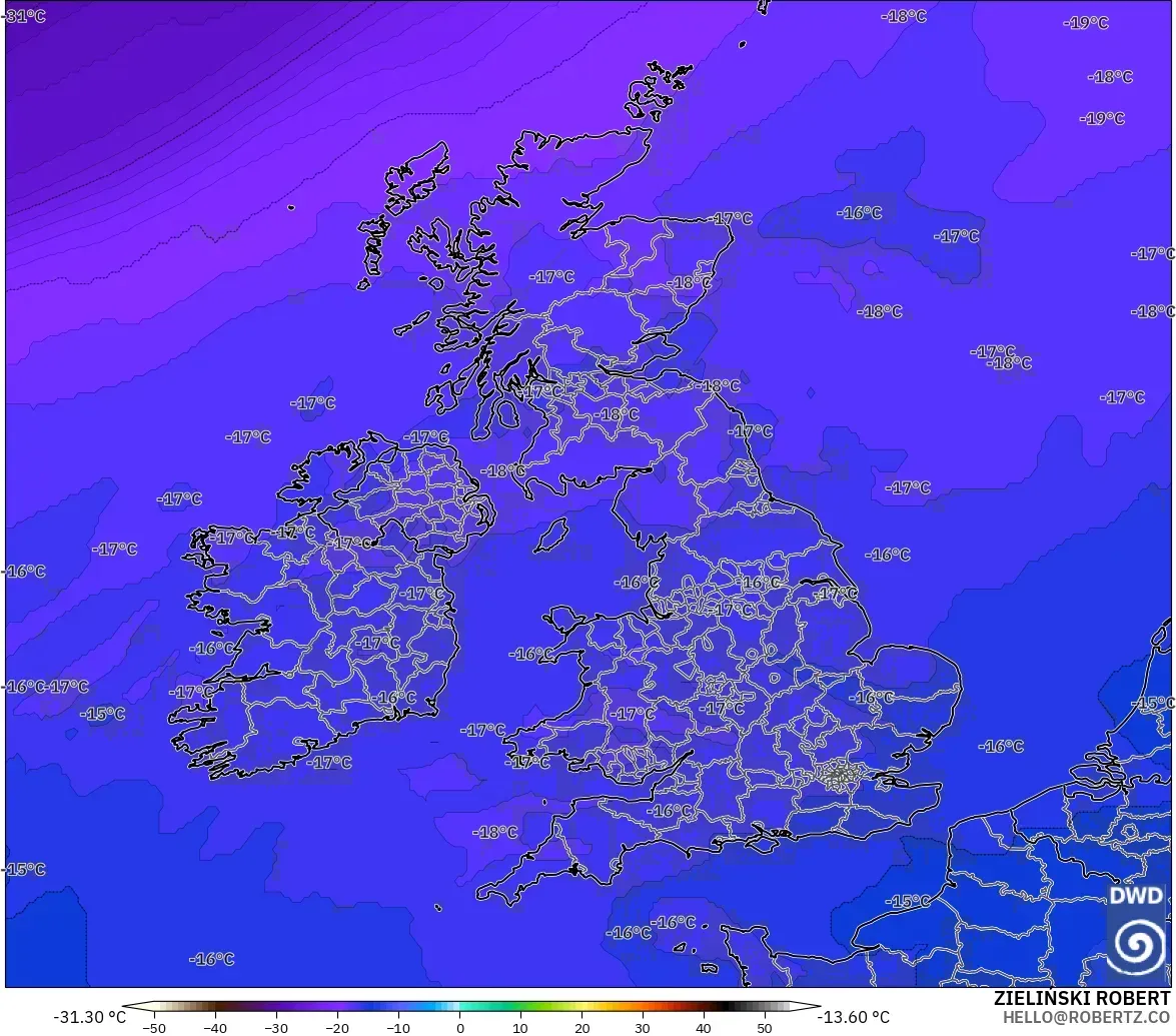 ICON modelo - Reino Unido, Temperatura a 500 hPa