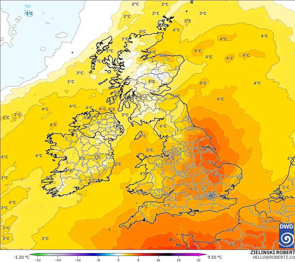 ICON modelo - Reino Unido, Anomalía de temperatura a 850 hPa