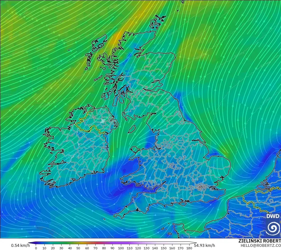 ICON modelo - Reino Unido, Viento a 10 m