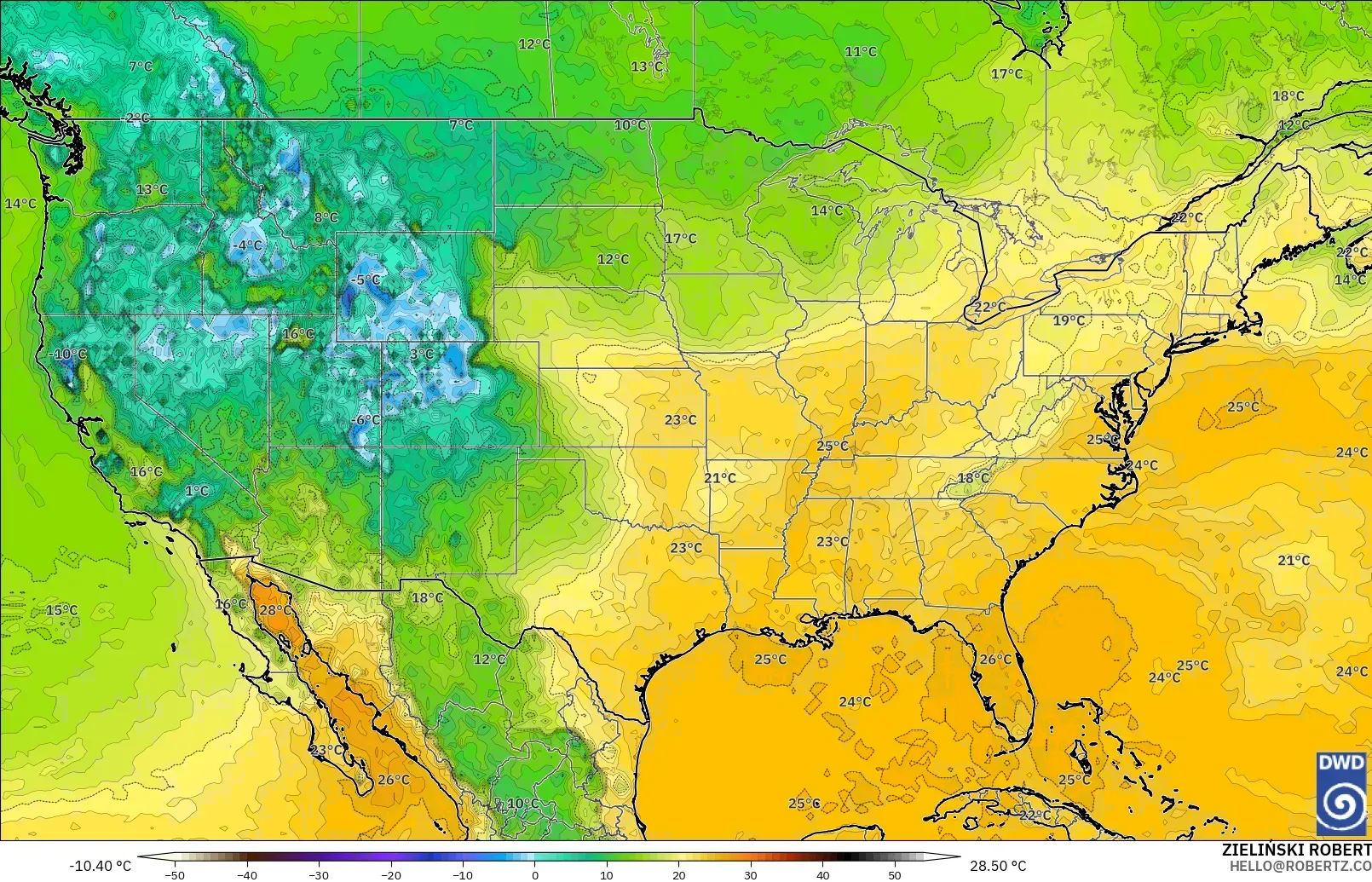 ICON modelo - Estados Unidos, Punto de rocío a 2 m