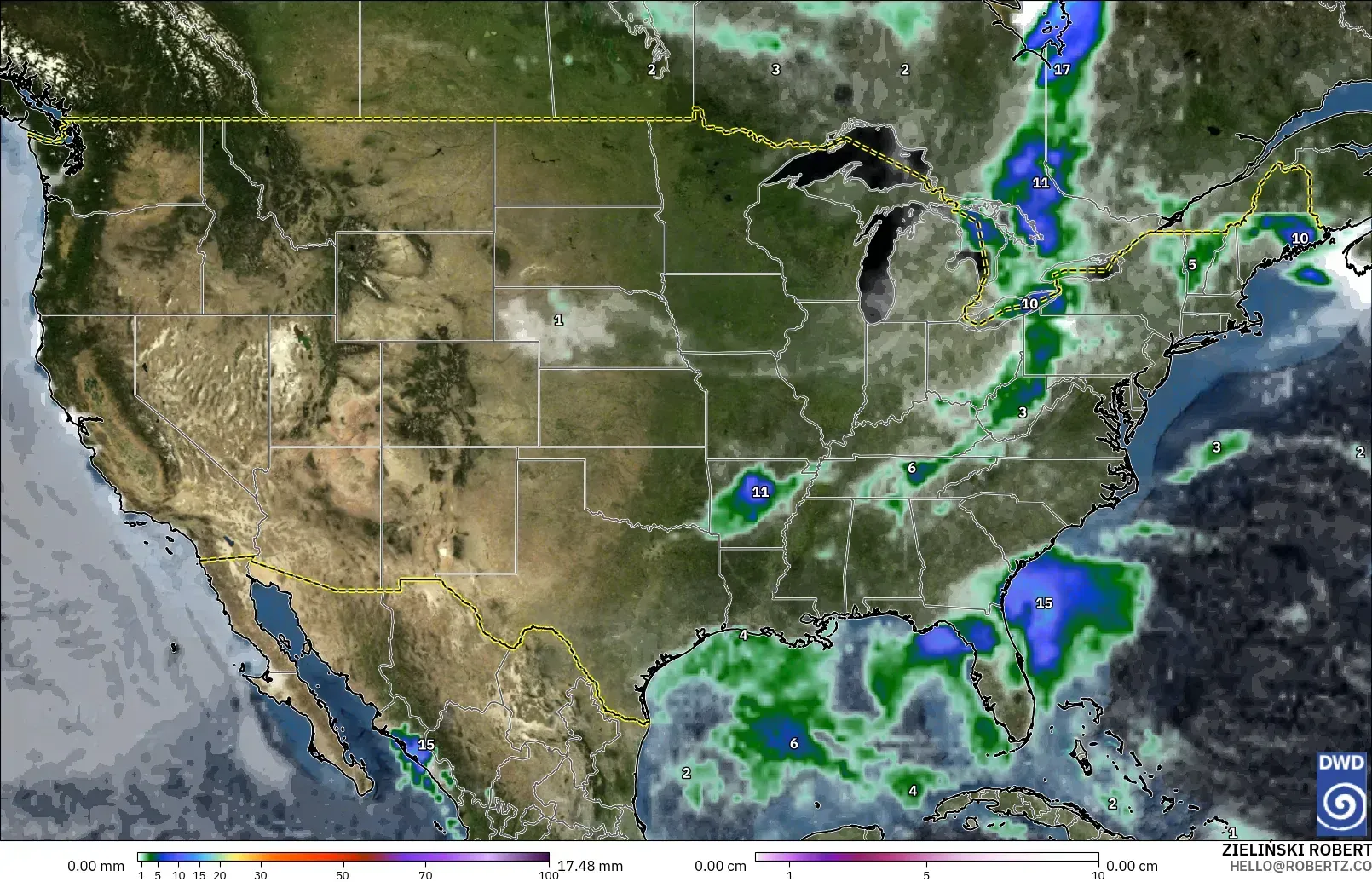 ICON modelo - Estados Unidos, Precipitación, nubes y presión