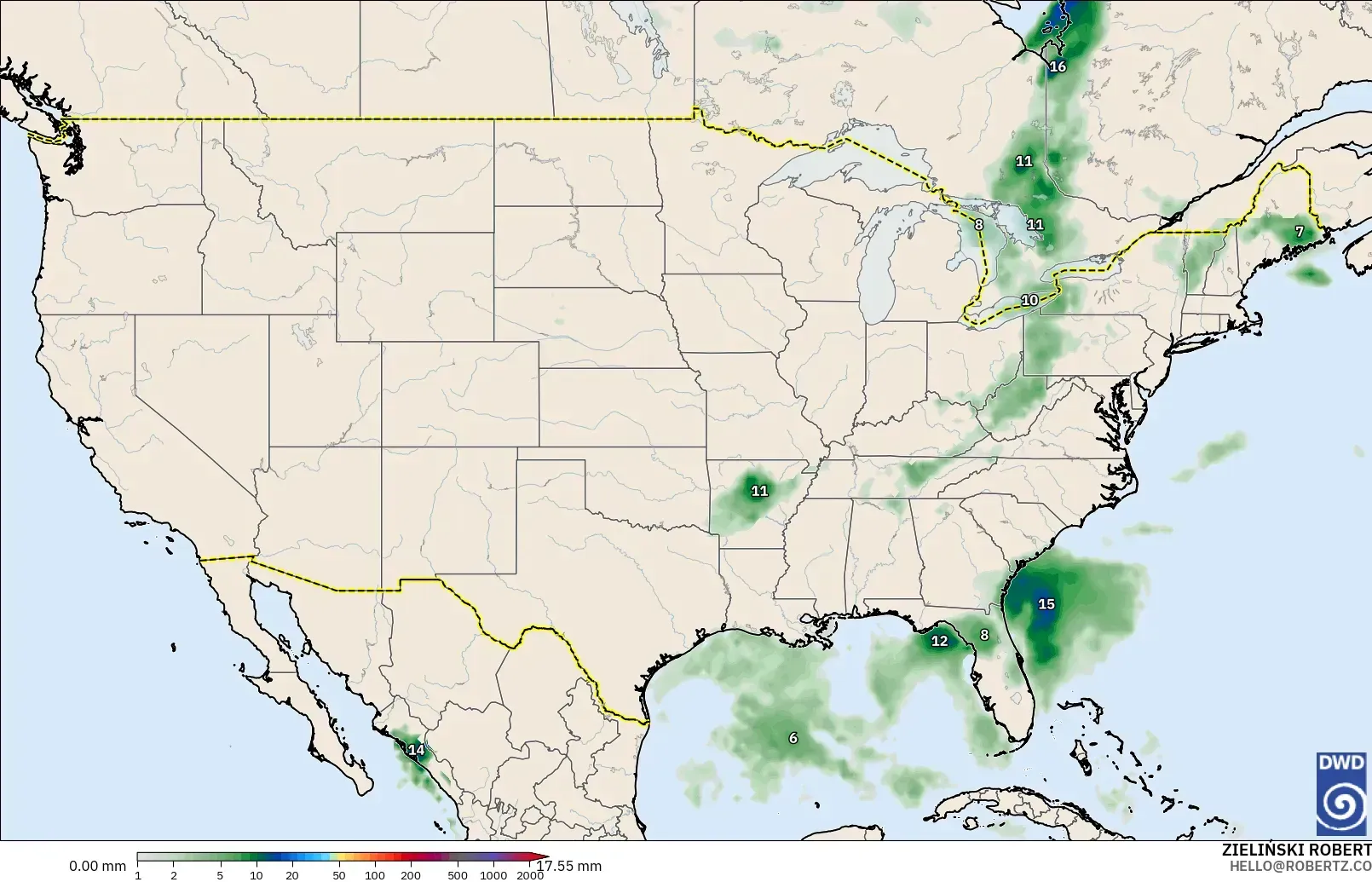 ICON modelo - Estados Unidos, Acumulación de precipitación