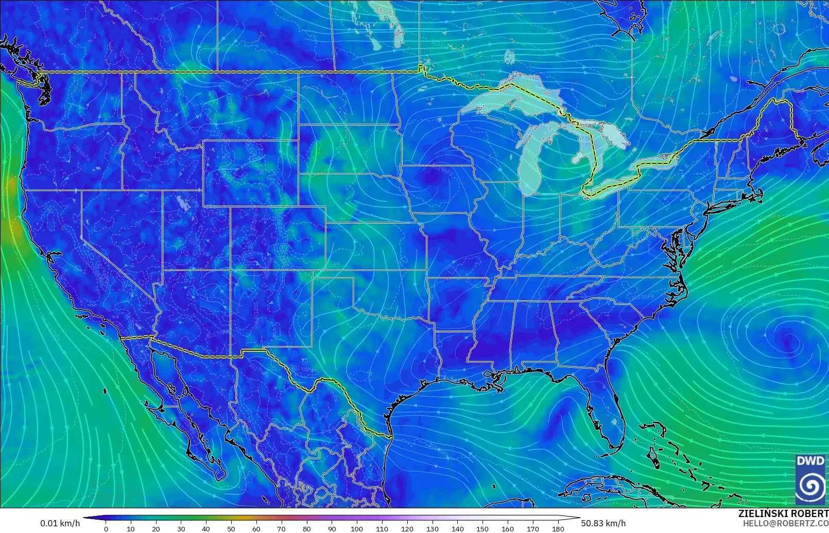 ICON modelo - Estados Unidos, Viento a 10 m